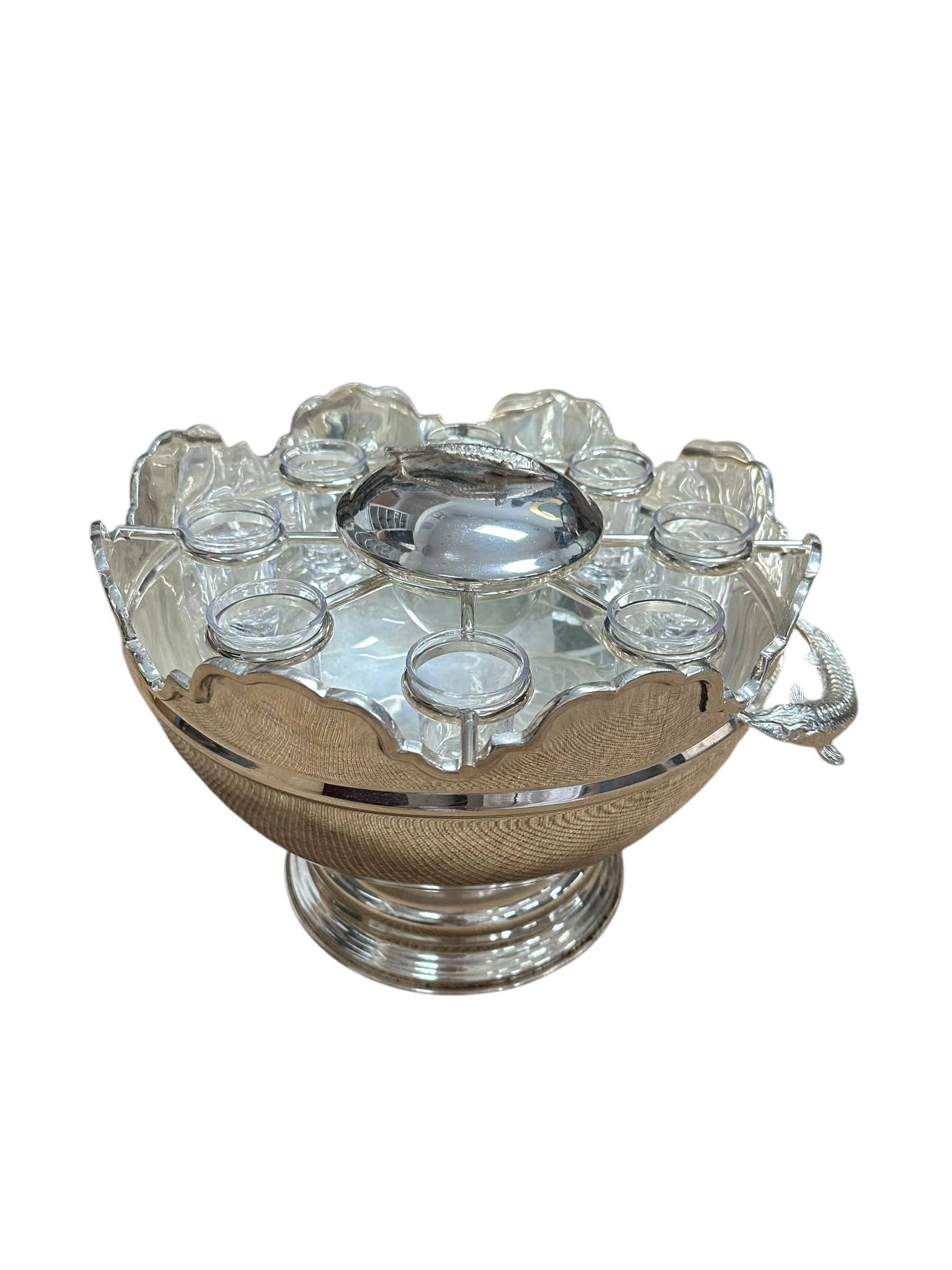Vintage Silverplate and Glass Caviar and Vodka Montheith Bowl Server with Sturgeon Relief Handles and Lid | IdleHour