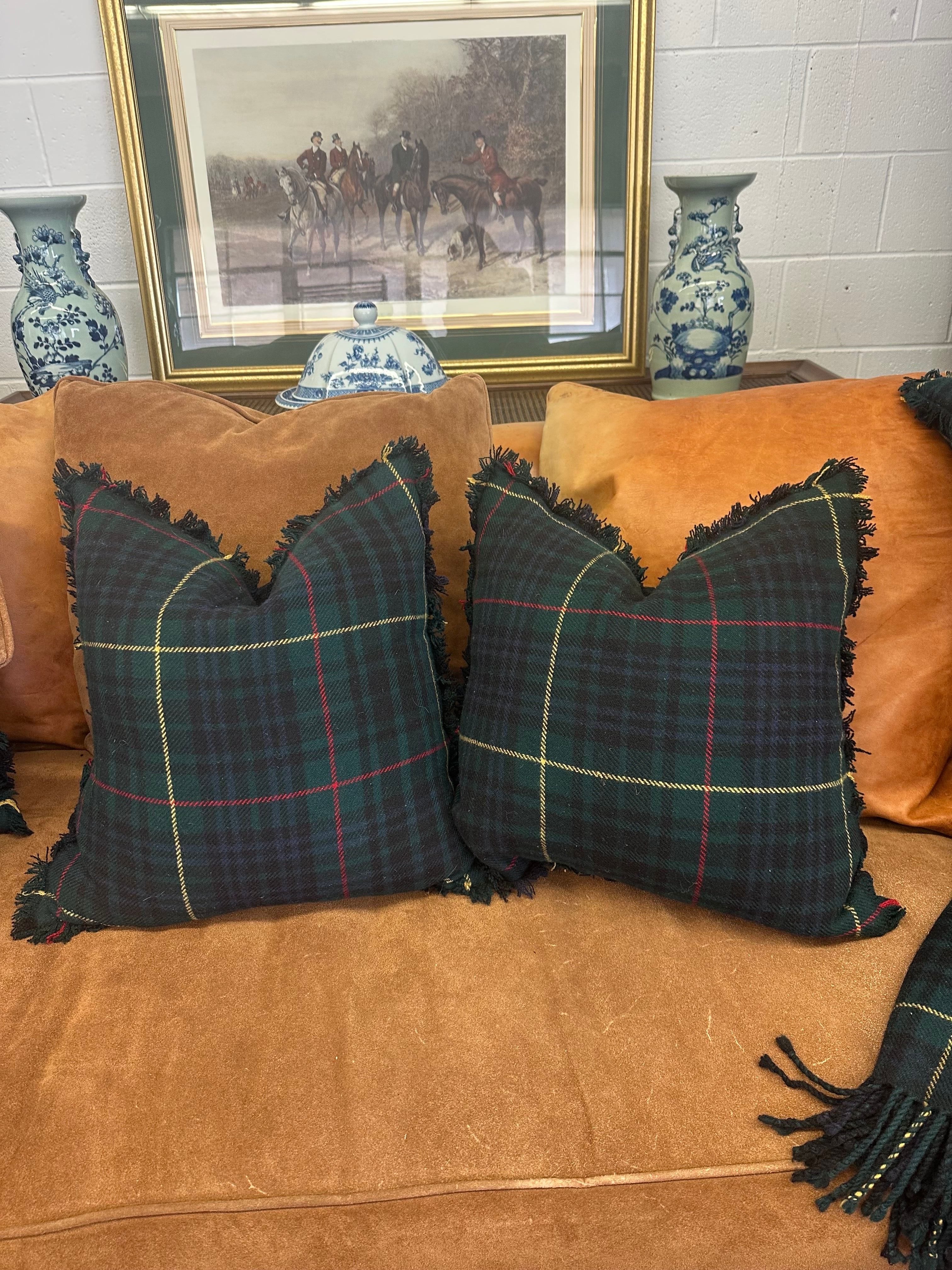 Pair of Vintage Ralph Lauren Wool Tartan Fringed Pillows | IdleHour