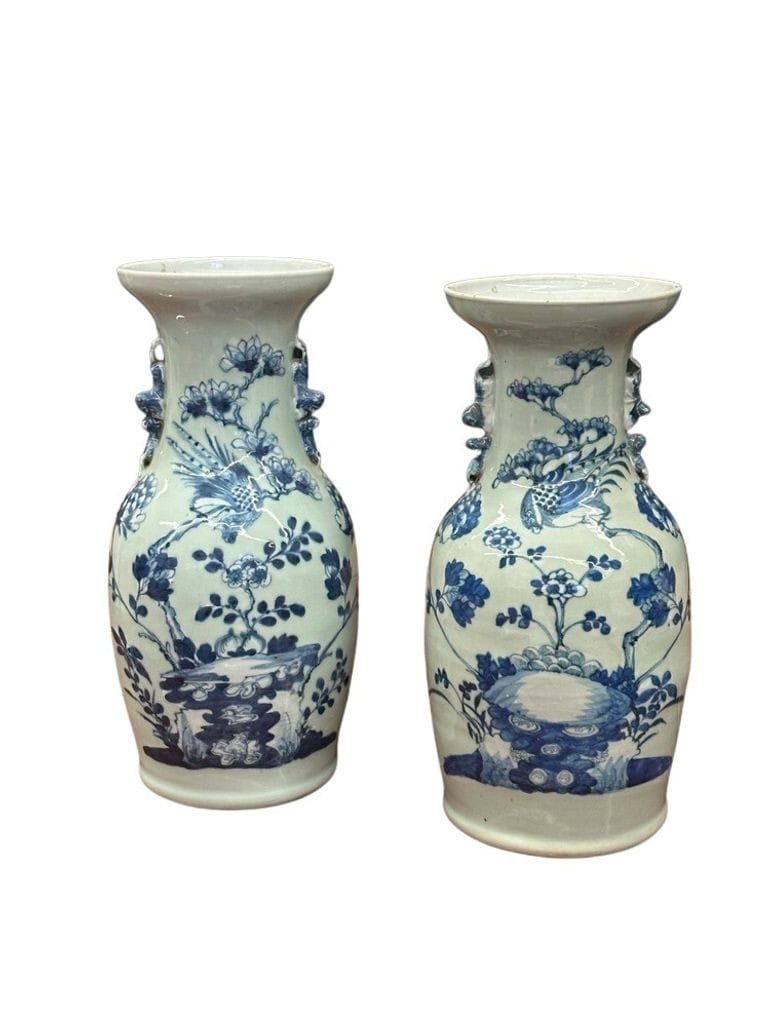 Pair of Late 19th Century Blue & Celadon Chinese Vases With Handles | IdleHour