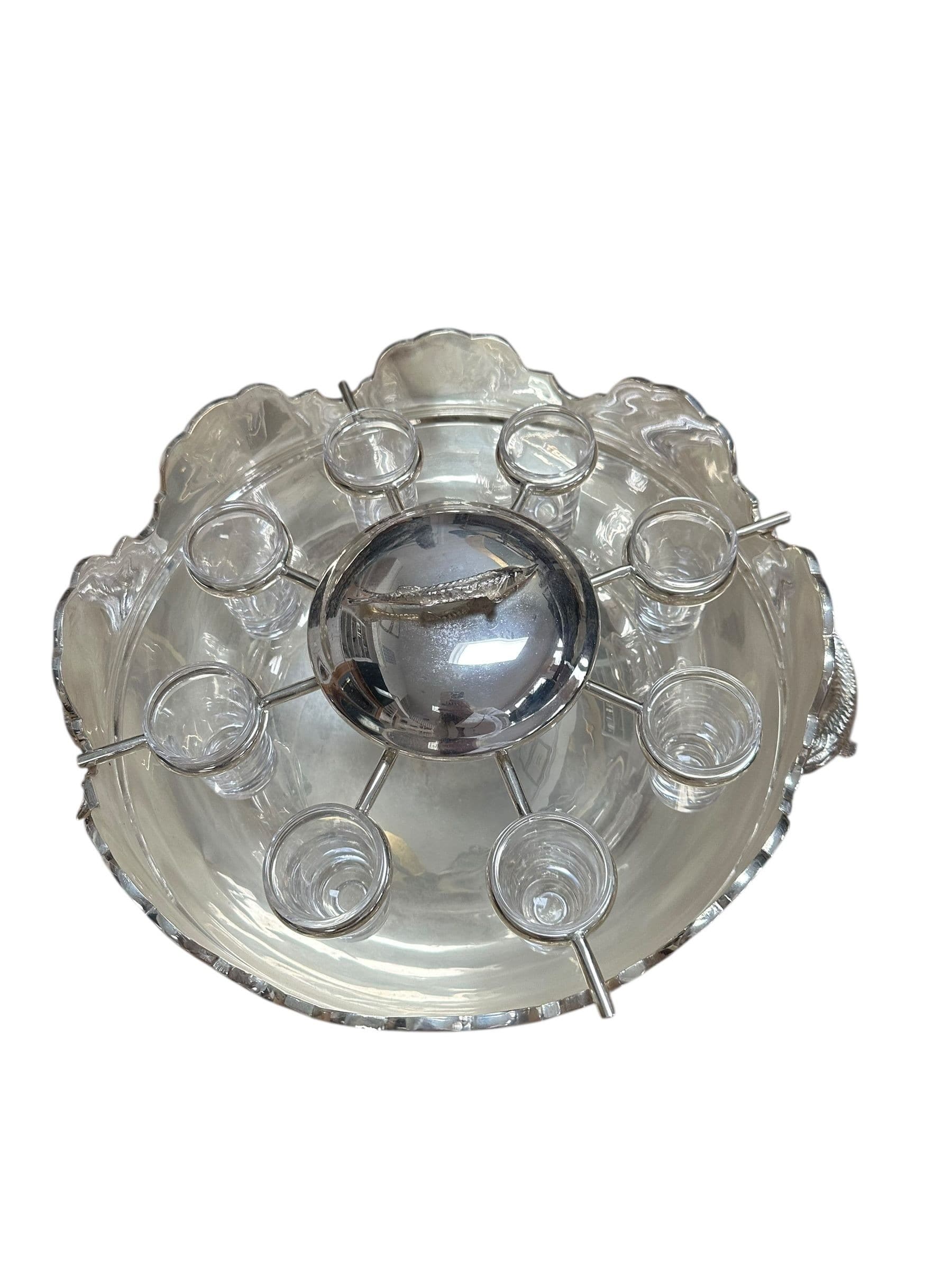 Vintage Silverplate and Glass Caviar and Vodka Montheith Bowl Server with Sturgeon Relief Handles and Lid | IdleHour