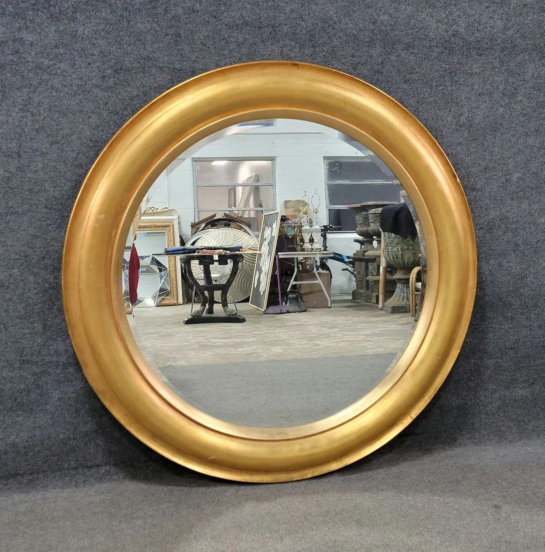 Large Round Hollywood Regency Mid 20th Century 60” Gilded Mirror | IdleHour
