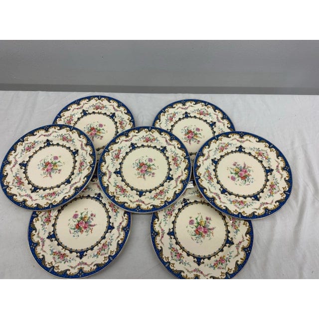 1940s Sevres Blue Plates by Myott Staffordshire - Set of 7 | IdleHour