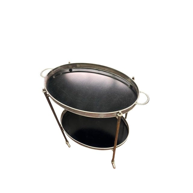 1950s French Nickel-Plated Bar Cart With Black Formica Trays | IdleHour