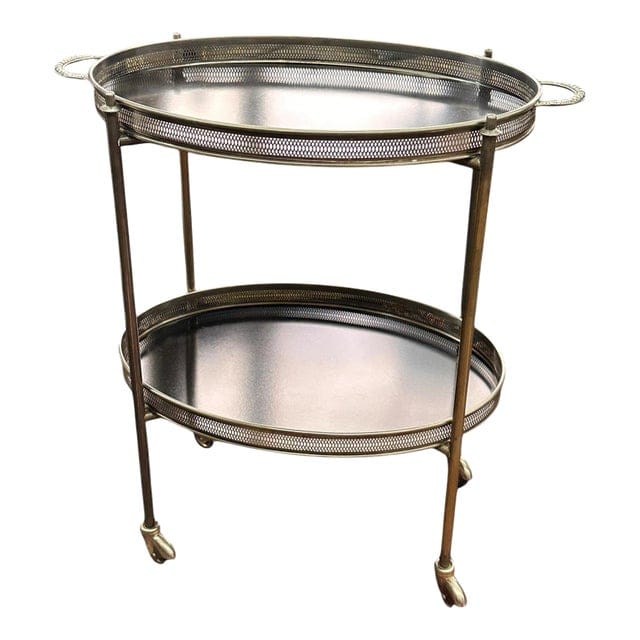 1950s French Nickel-Plated Bar Cart With Black Formica Trays | IdleHour