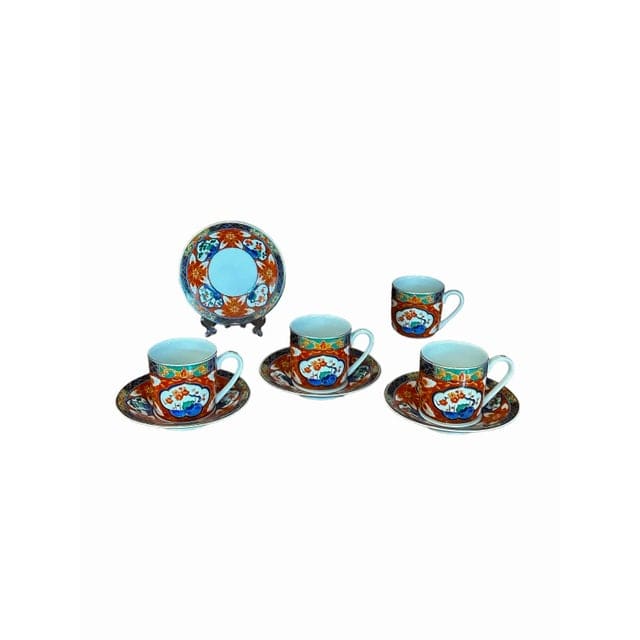 1970s Hand-Painted Dai Ichi Toki Imari Espresso Cups and Saucers - 8 Pieces | IdleHour