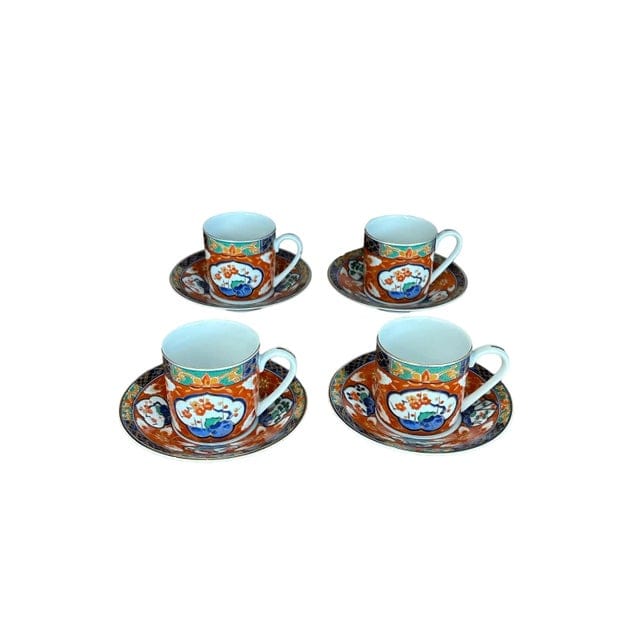 1970s Hand-Painted Dai Ichi Toki Imari Espresso Cups and Saucers - 8 Pieces | IdleHour