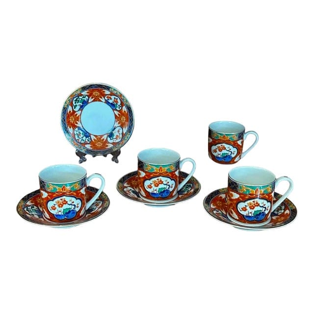 1970s Hand-Painted Dai Ichi Toki Imari Espresso Cups and Saucers - 8 Pieces | IdleHour