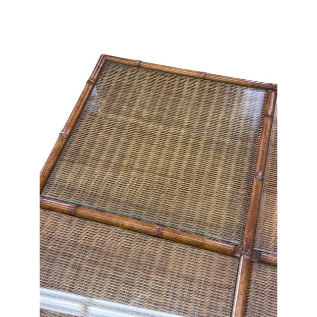 1970s Mid-Century Bamboo and Rattan Four Panel Coffee Table With Glass | IdleHour