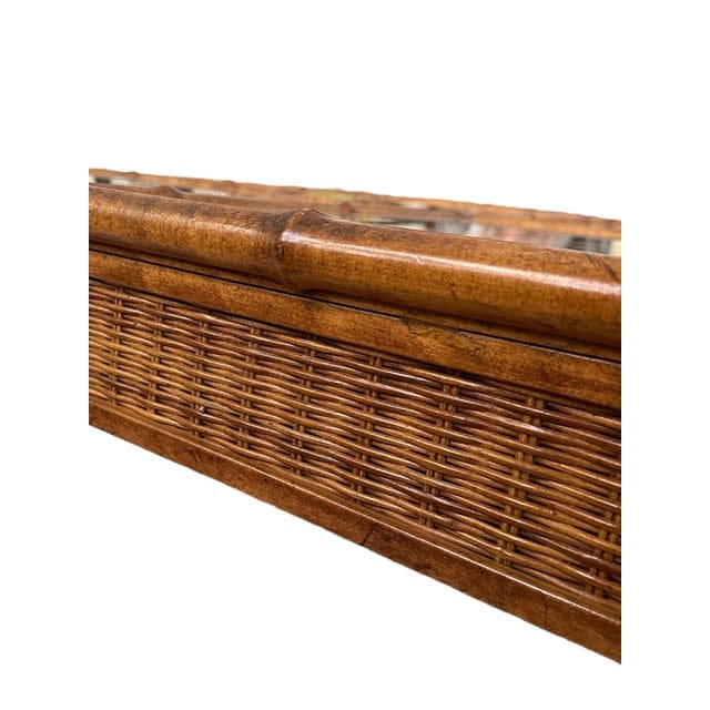 1970s Mid-Century Bamboo and Rattan Four Panel Coffee Table With Glass | IdleHour