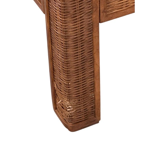 1970s Mid-Century Bamboo and Rattan Four Panel Coffee Table With Glass | IdleHour