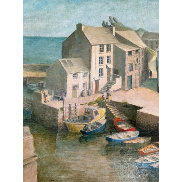 1980s Original Coastal Oil Painting of Polperro, Cornwall Harbor | IdleHour