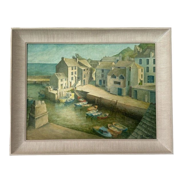 1980s Original Coastal Oil Painting of Polperro, Cornwall Harbor | IdleHour