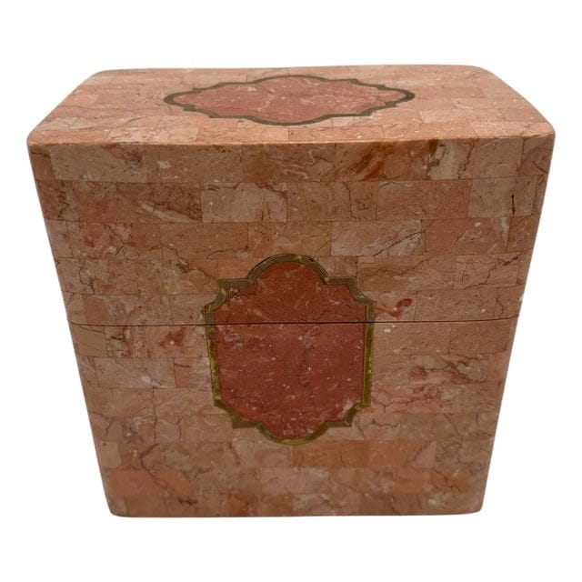 1980s Tessellated Pink Marble and Brass Box Attributed to Maitland Smith | IdleHour