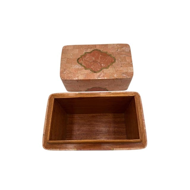 1980s Tessellated Pink Marble and Brass Box Attributed to Maitland Smith | IdleHour