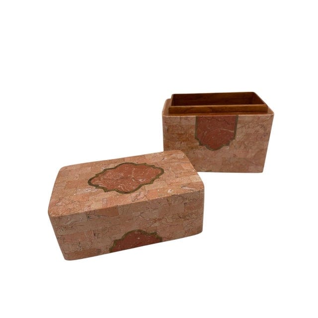 1980s Tessellated Pink Marble and Brass Box Attributed to Maitland Smith | IdleHour