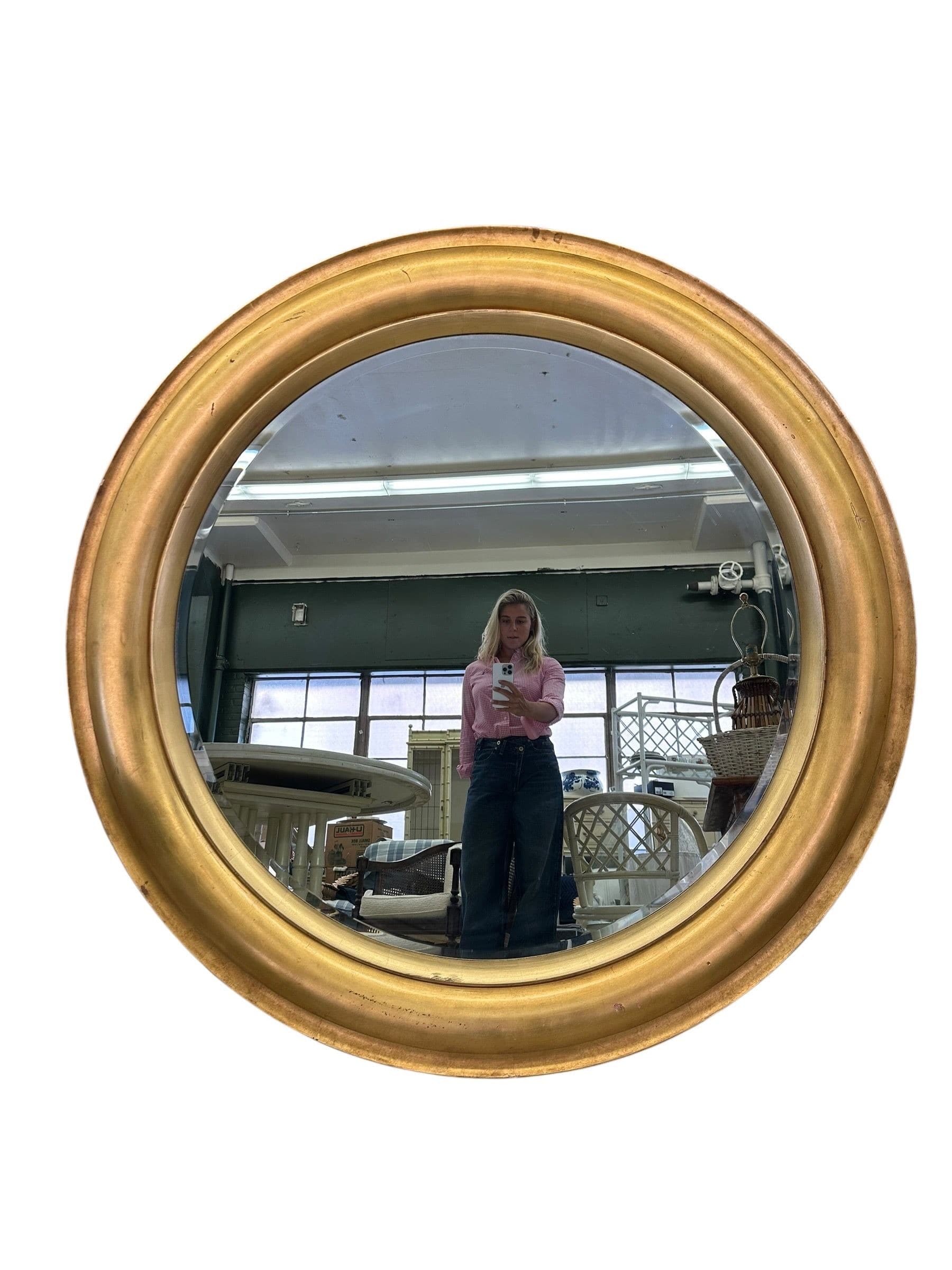 Large Round Hollywood Regency Mid 20th Century 60” Gilded Mirror | IdleHour