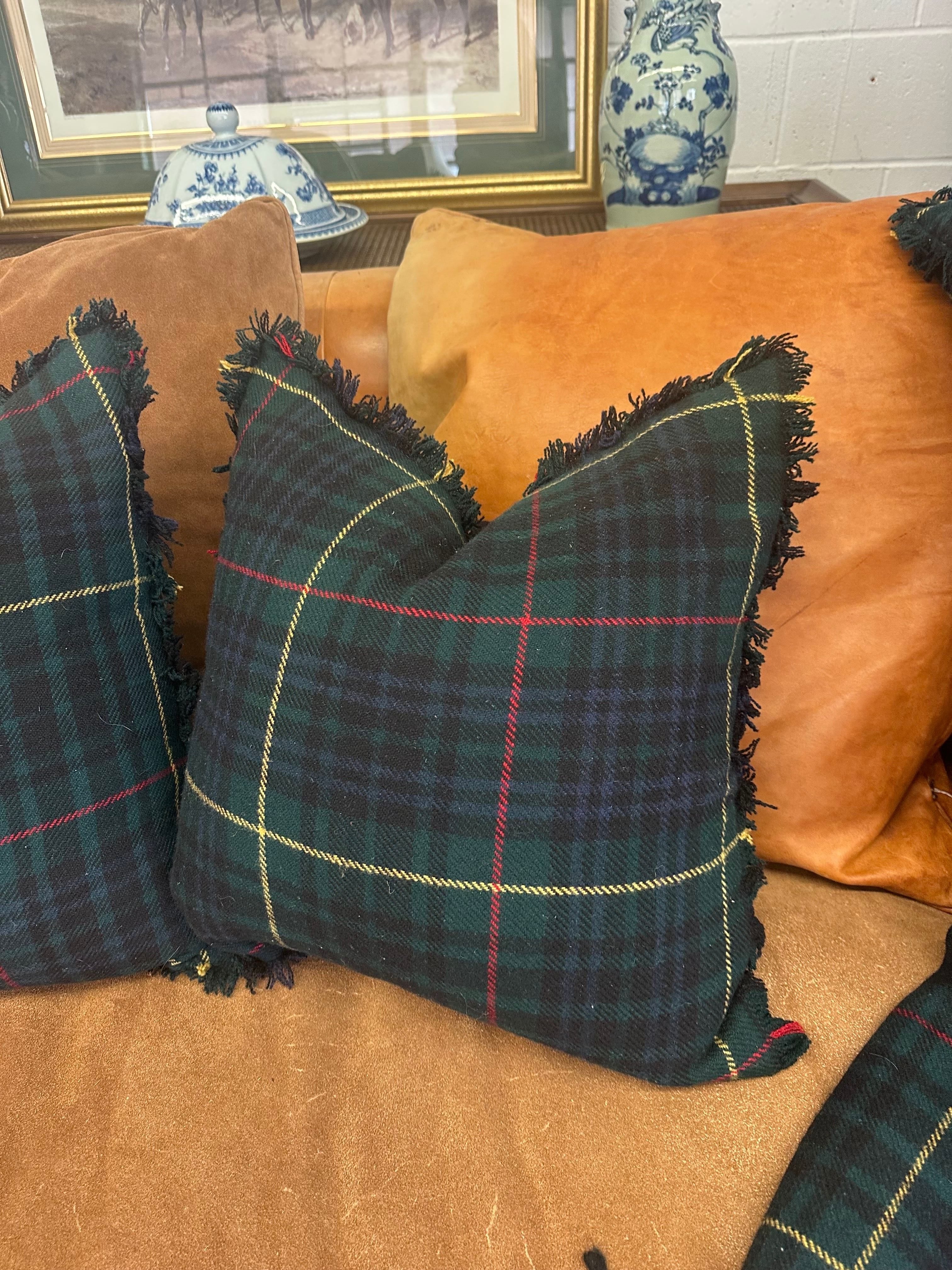 Pair of Vintage Ralph Lauren Wool Tartan Fringed Pillows | IdleHour
