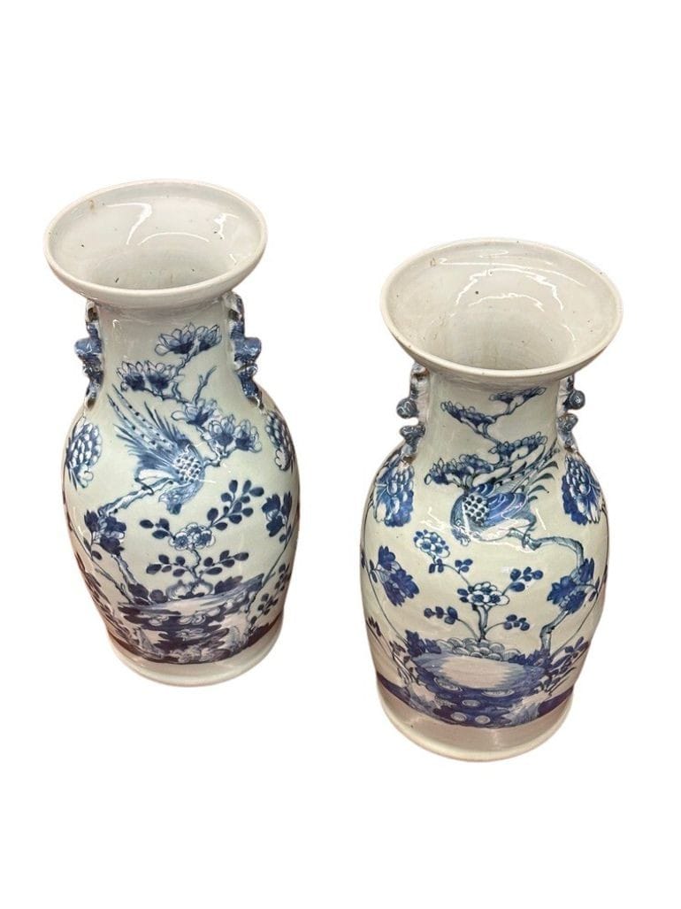Pair of Late 19th Century Blue & Celadon Chinese Vases With Handles | IdleHour