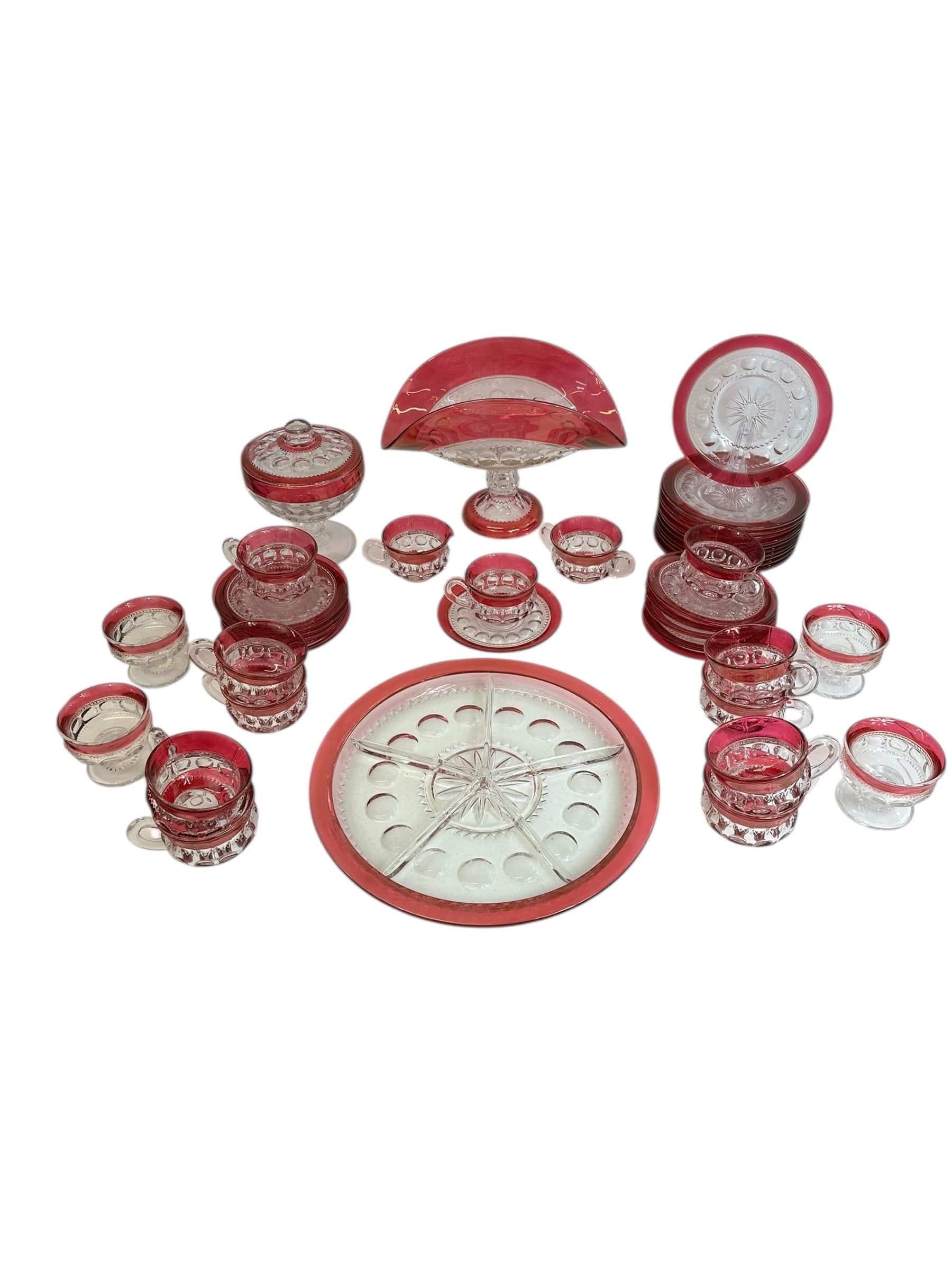 Vintage Tiffin Kings Crown Thumbprint Tea Set for 10 with Extras - 44 Pieces | IdleHour
