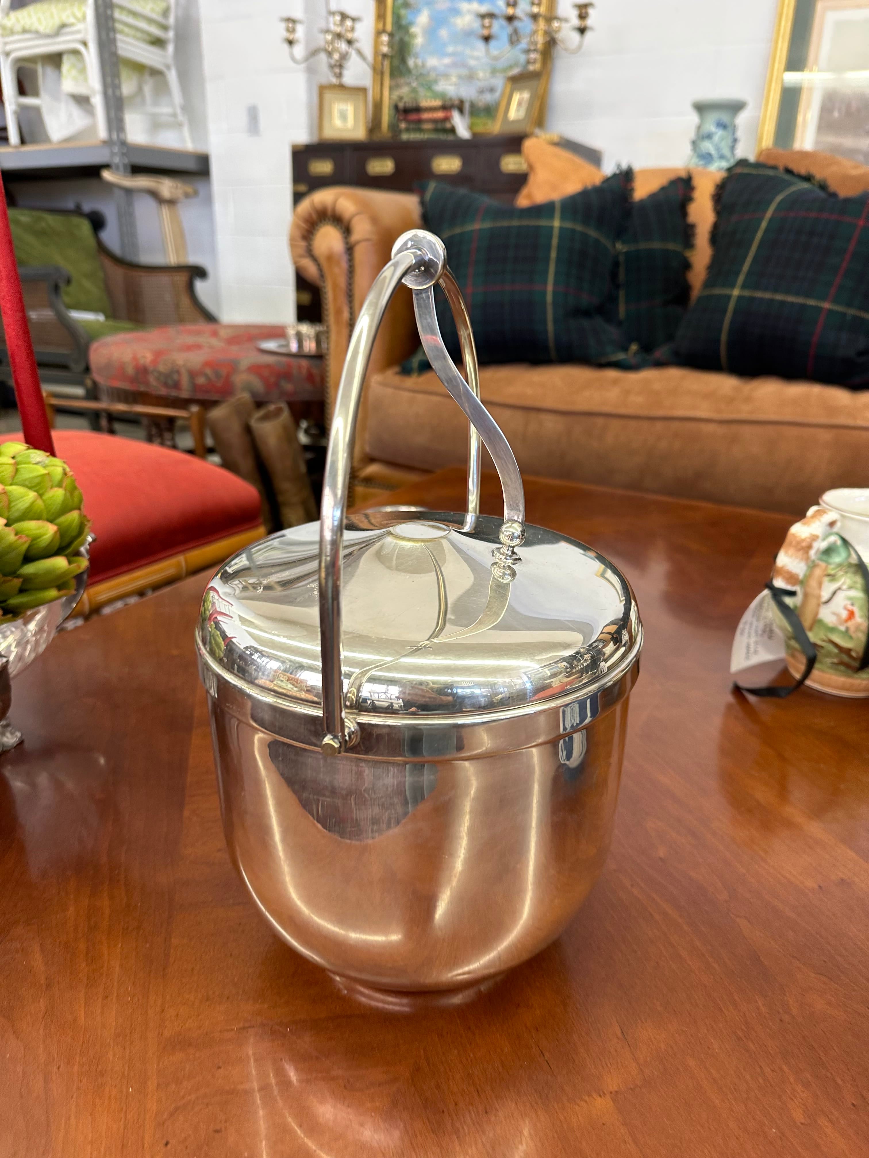 Monogrammed Susie Hilfiger Estate Vintage Sheffield Silver Plate Lidded Ice Bucket with Insert | IdleHour