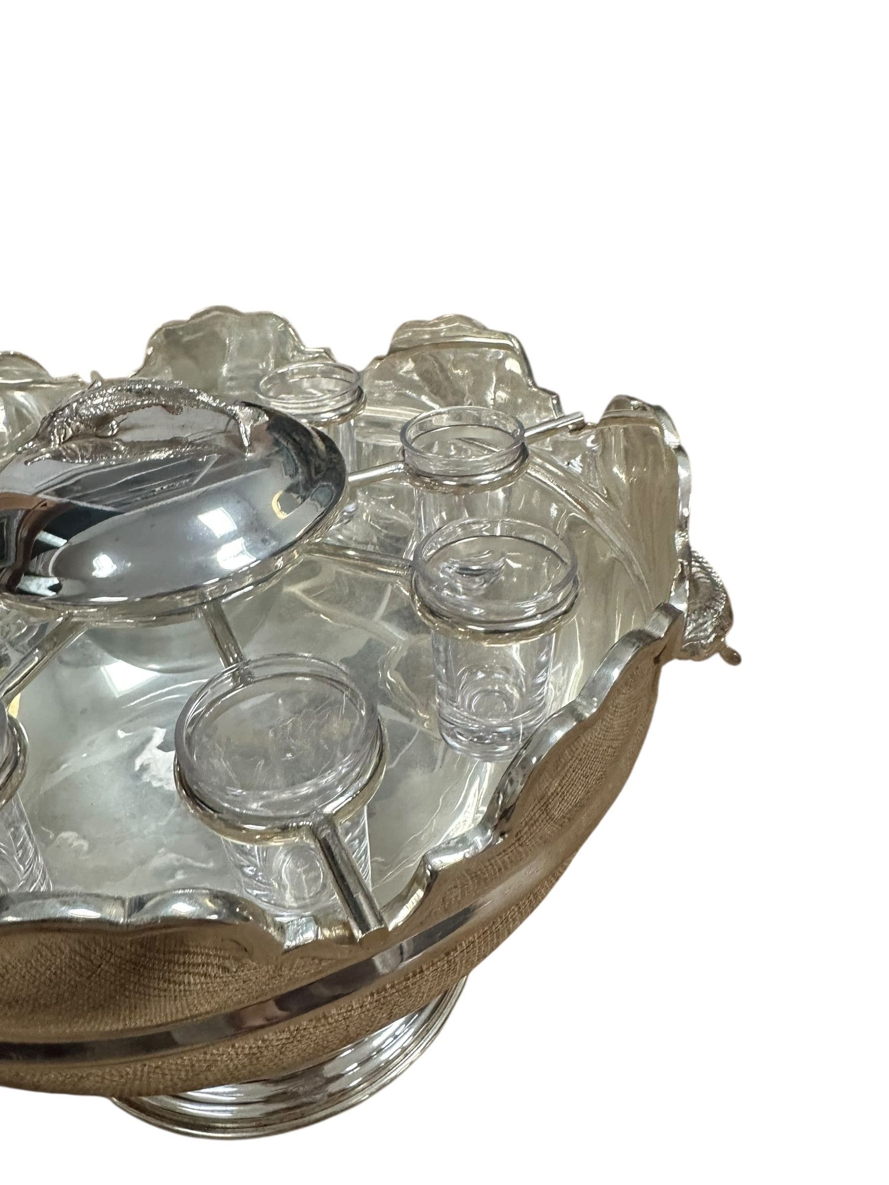 Vintage Silverplate and Glass Caviar and Vodka Montheith Bowl Server with Sturgeon Relief Handles and Lid | IdleHour