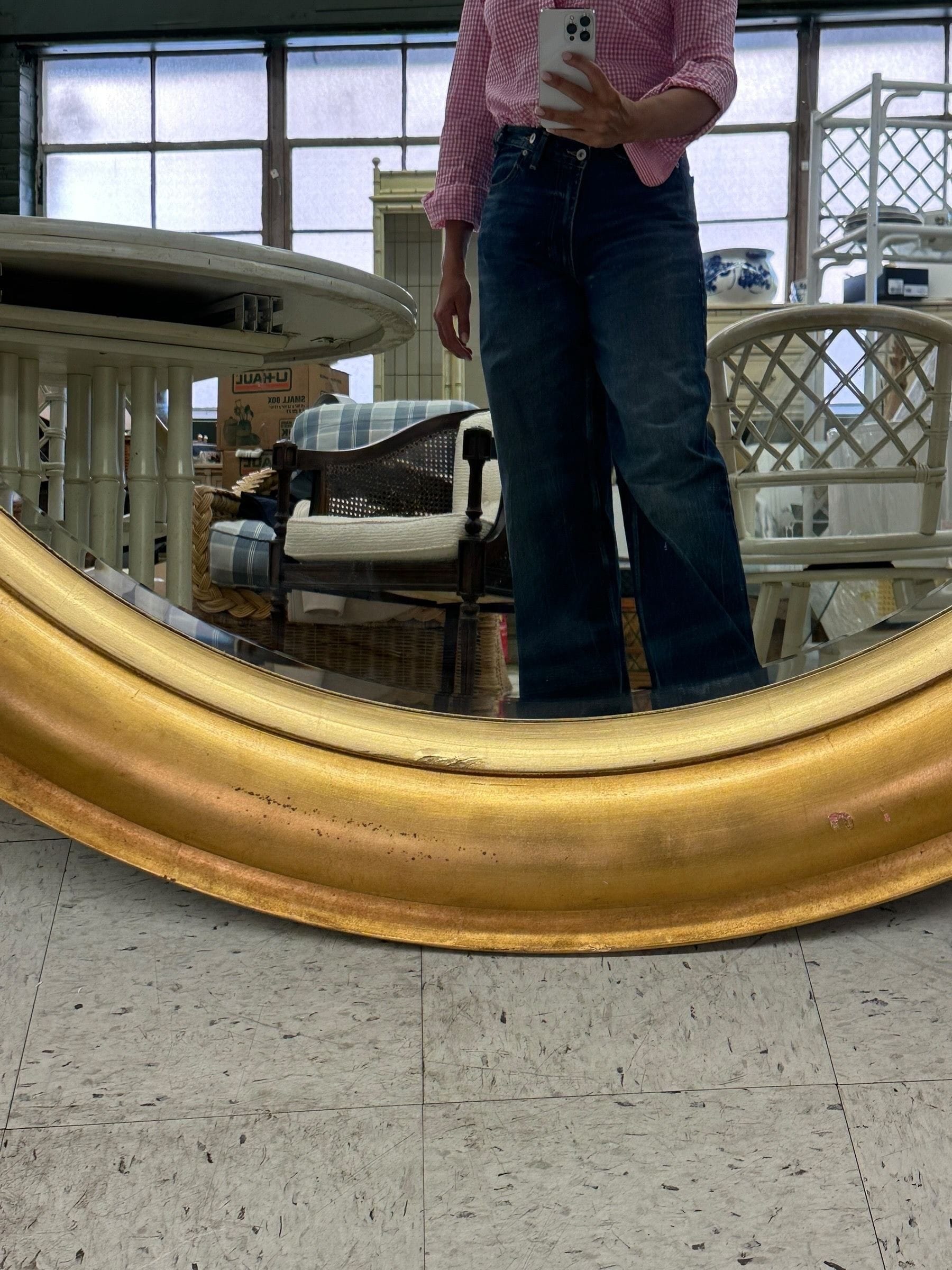 Large Round Hollywood Regency Mid 20th Century 60” Gilded Mirror | IdleHour