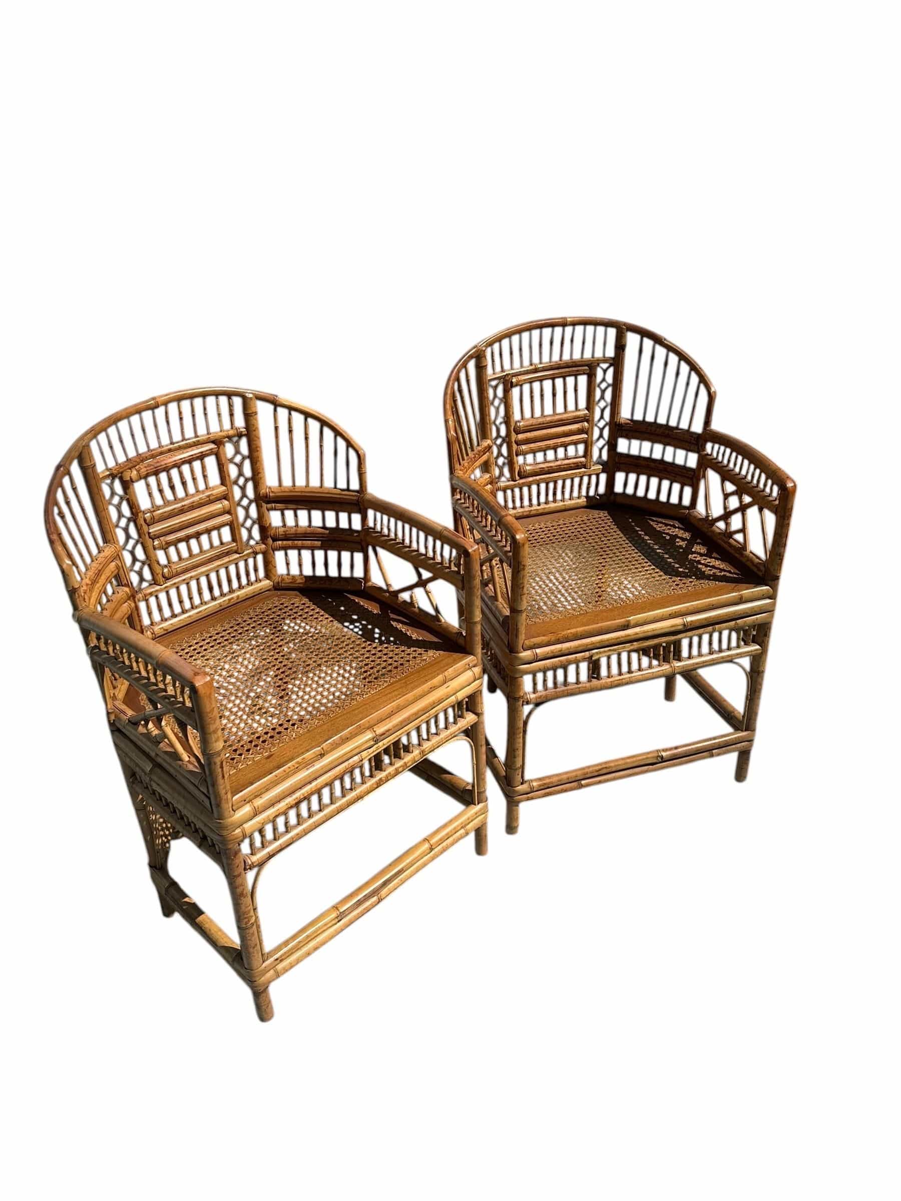 Mid 20th Century Pair of Brighton Pavilion Burnt Bamboo Pagoda Chairs | IdleHour