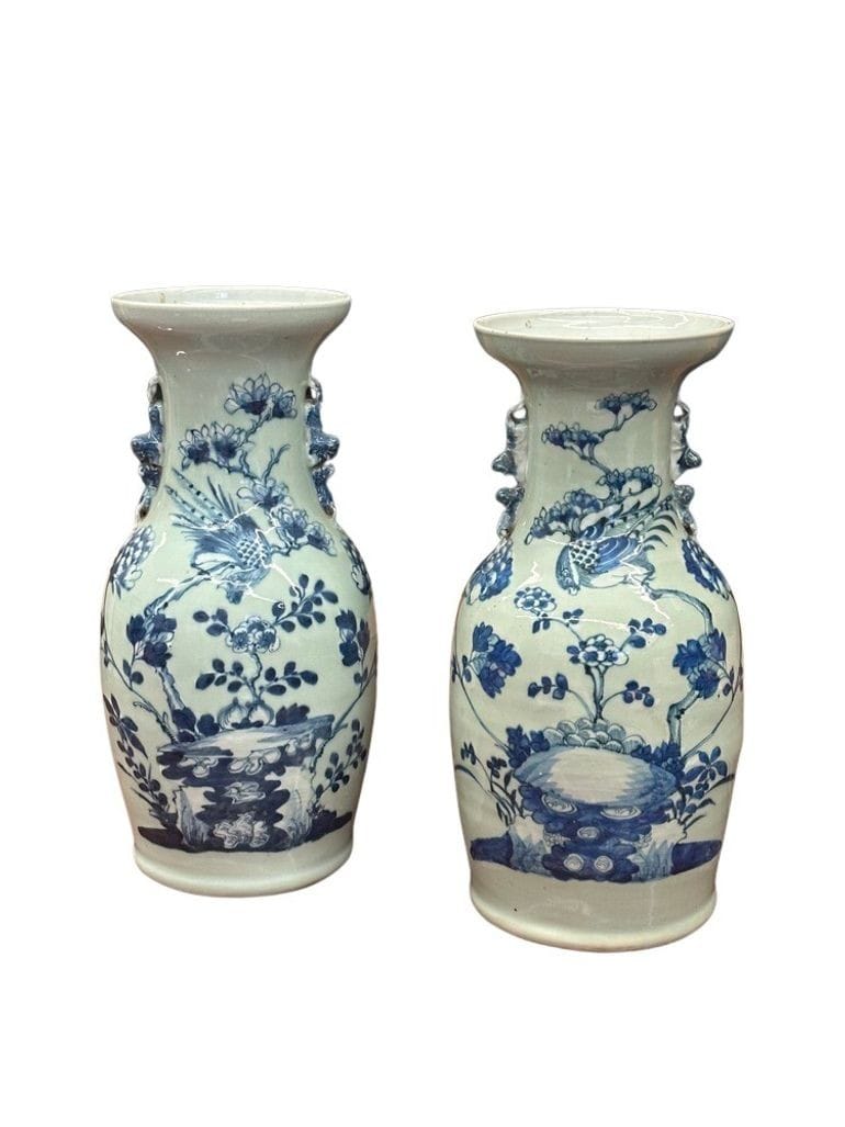 Pair of Late 19th Century Blue & Celadon Chinese Vases With Handles | IdleHour