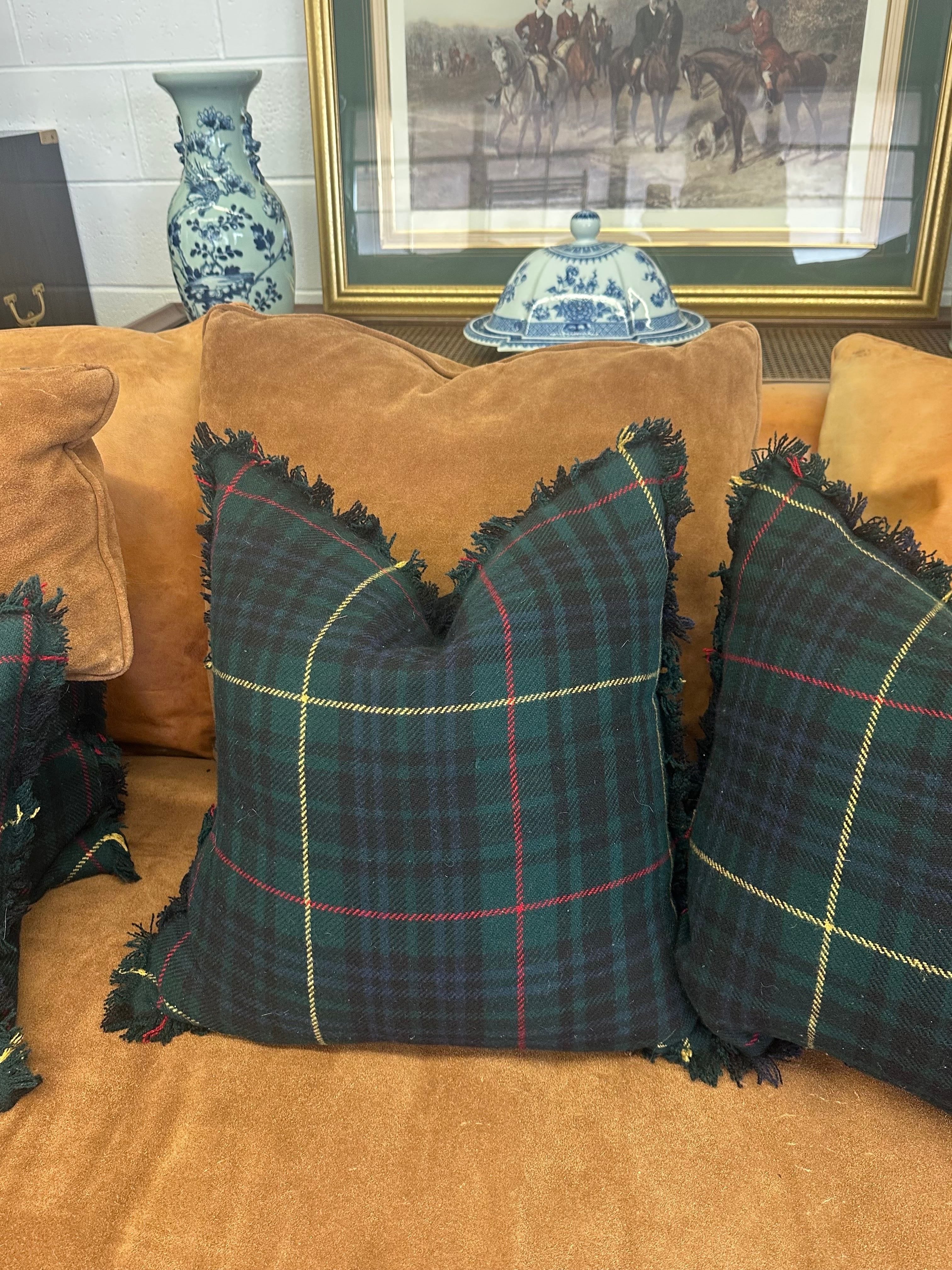 Pair of Vintage Ralph Lauren Wool Tartan Fringed Pillows | IdleHour
