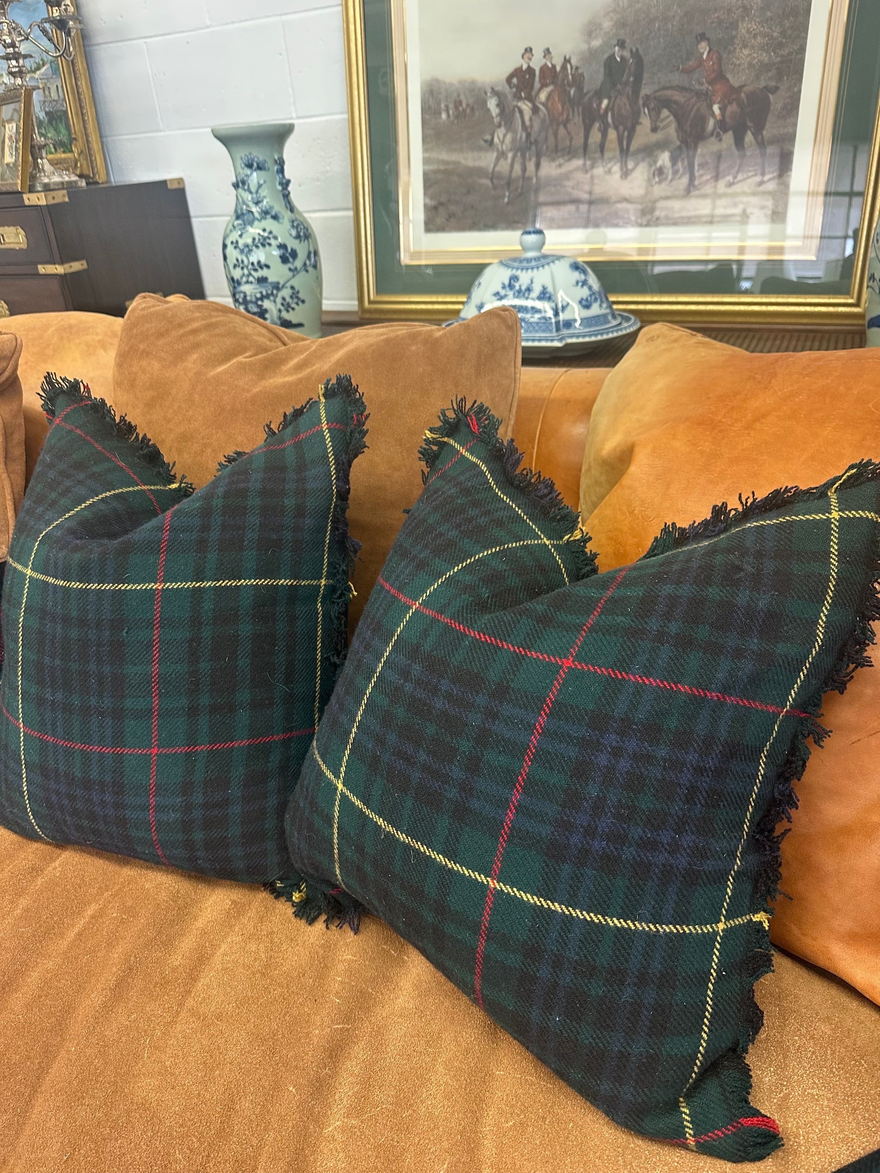 Pair of Vintage Ralph Lauren Wool Tartan Fringed Pillows | IdleHour