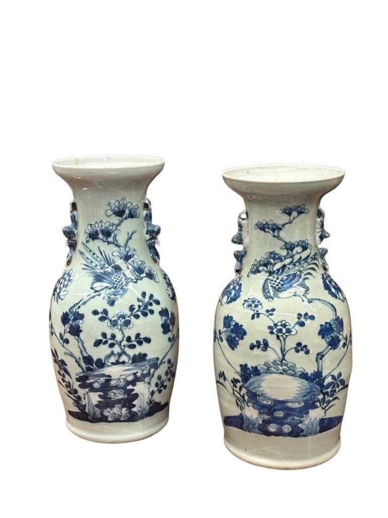 Pair of Late 19th Century Blue & Celadon Chinese Vases With Handles | IdleHour