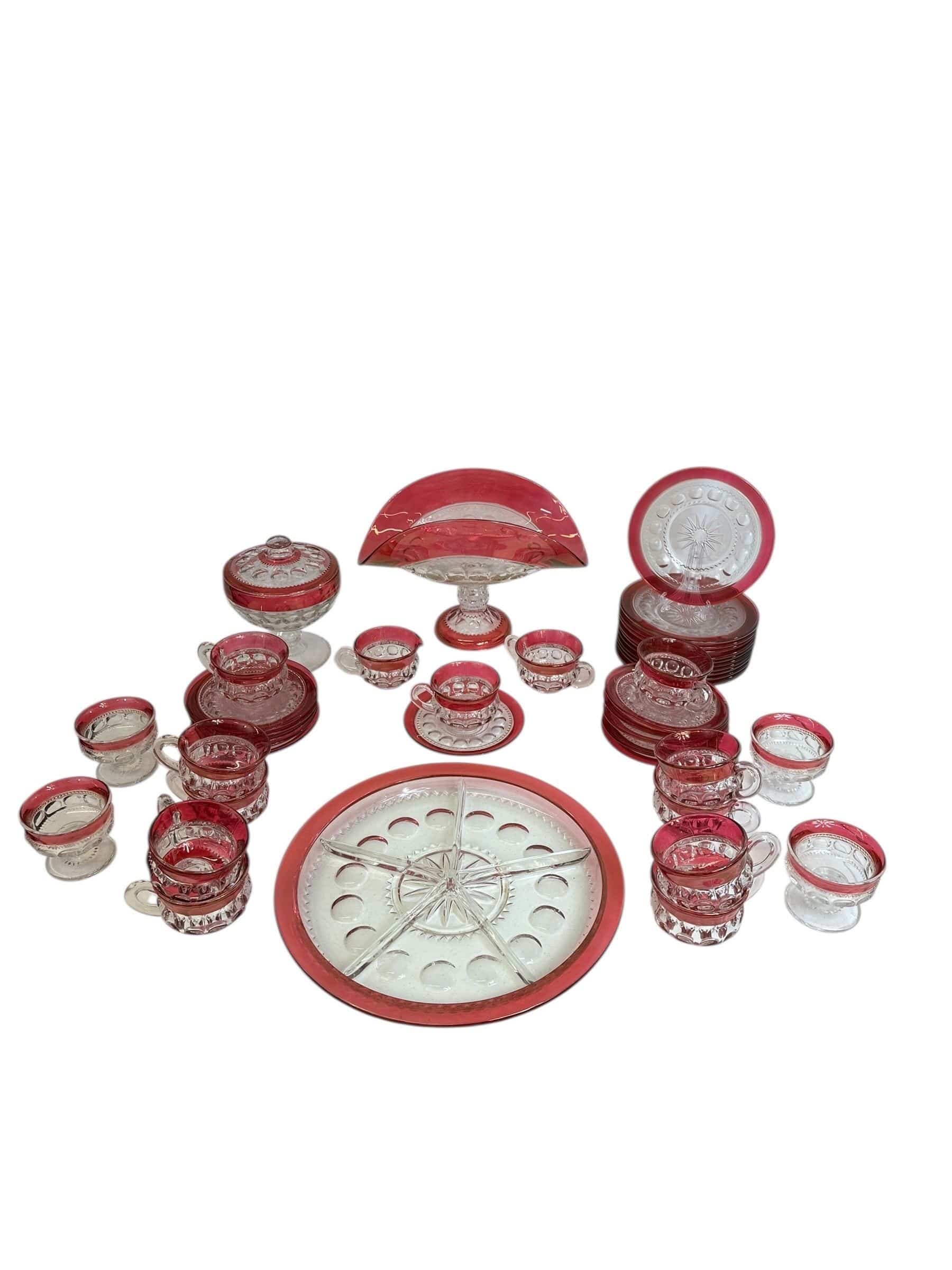Vintage Tiffin Kings Crown Thumbprint Tea Set for 10 with Extras - 44 Pieces | IdleHour