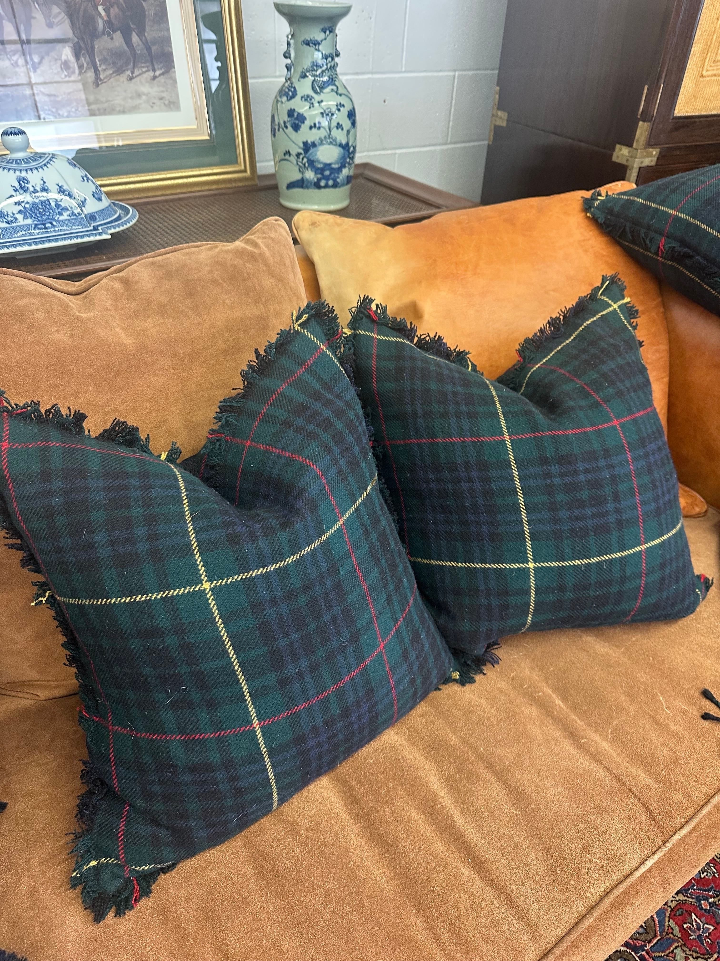 Pair of Vintage Ralph Lauren Wool Tartan Fringed Pillows | IdleHour