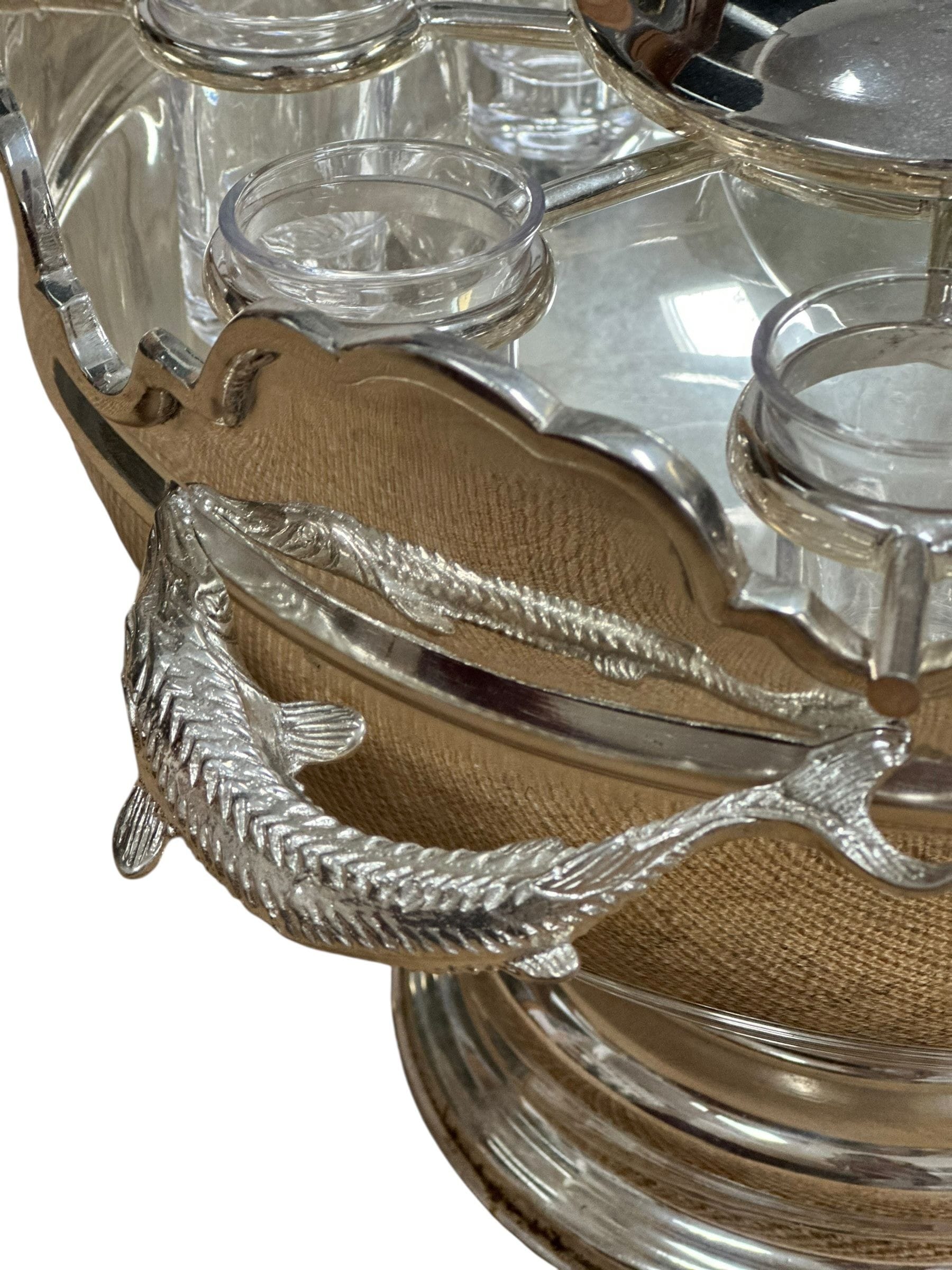 Vintage Silverplate and Glass Caviar and Vodka Montheith Bowl Server with Sturgeon Relief Handles and Lid | IdleHour