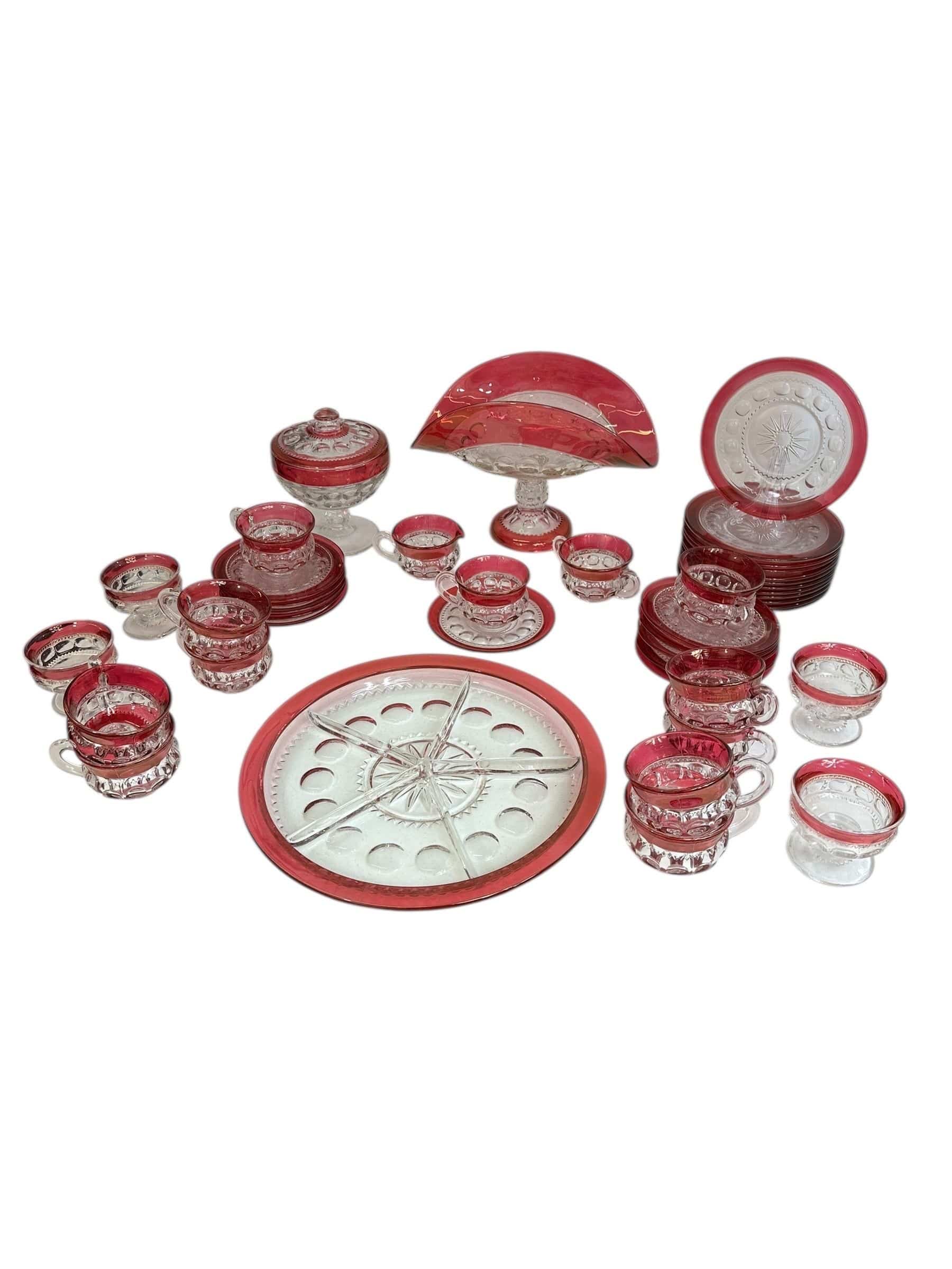 Vintage Tiffin Kings Crown Thumbprint Tea Set for 10 with Extras - 44 Pieces | IdleHour