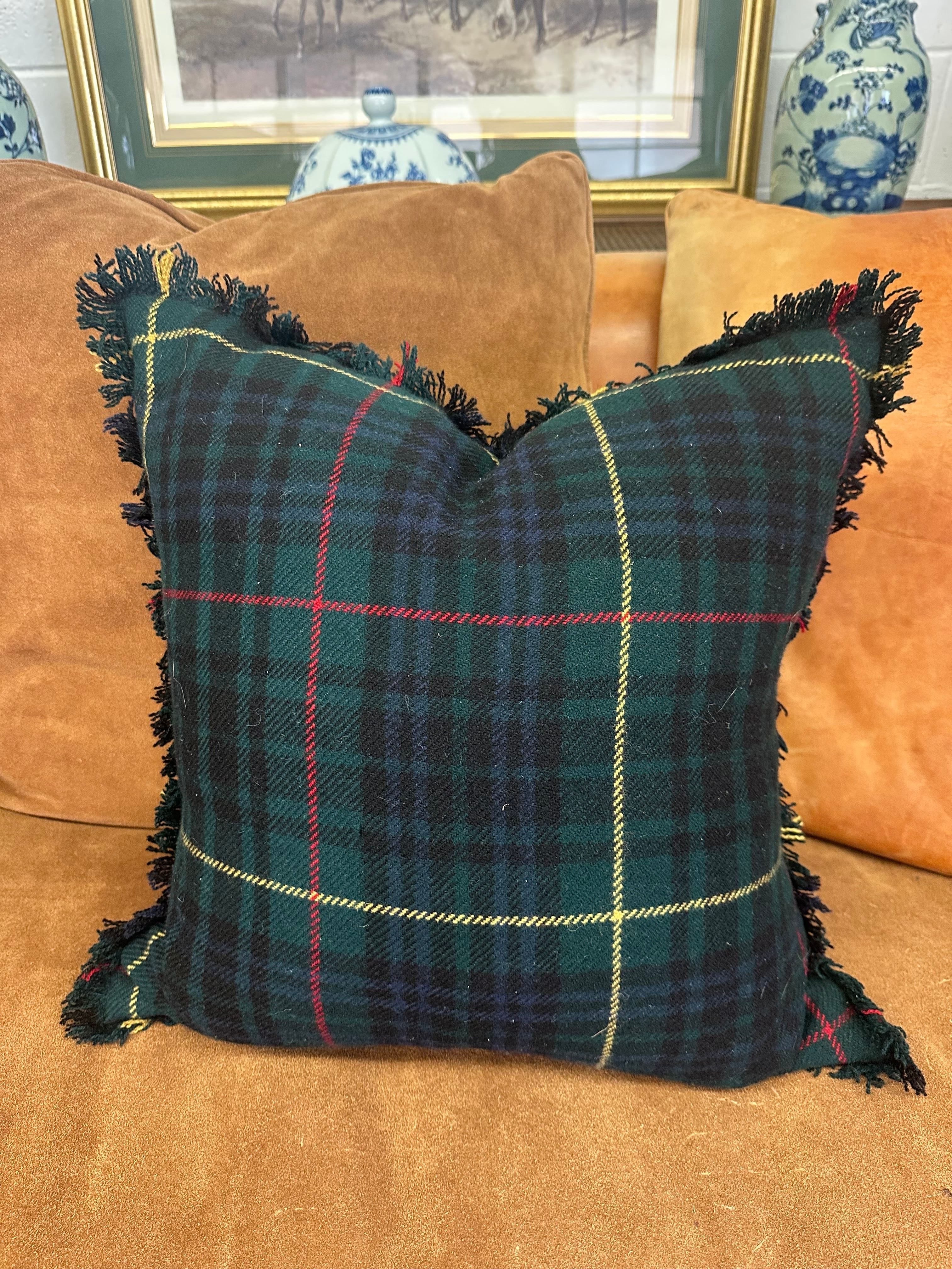 Pair of Vintage Ralph Lauren Wool Tartan Fringed Pillows | IdleHour