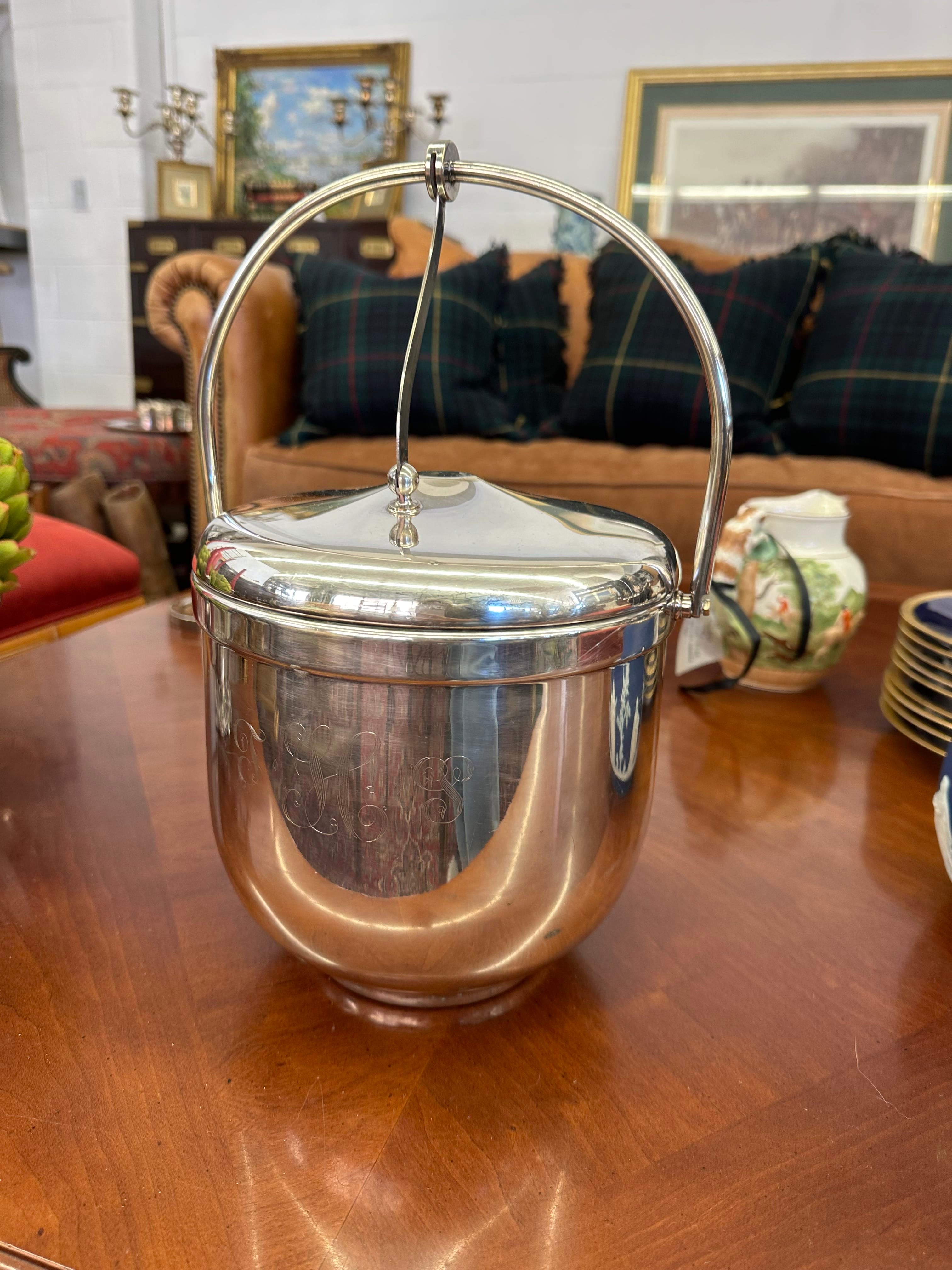 Monogrammed Susie Hilfiger Estate Vintage Sheffield Silver Plate Lidded Ice Bucket with Insert | IdleHour