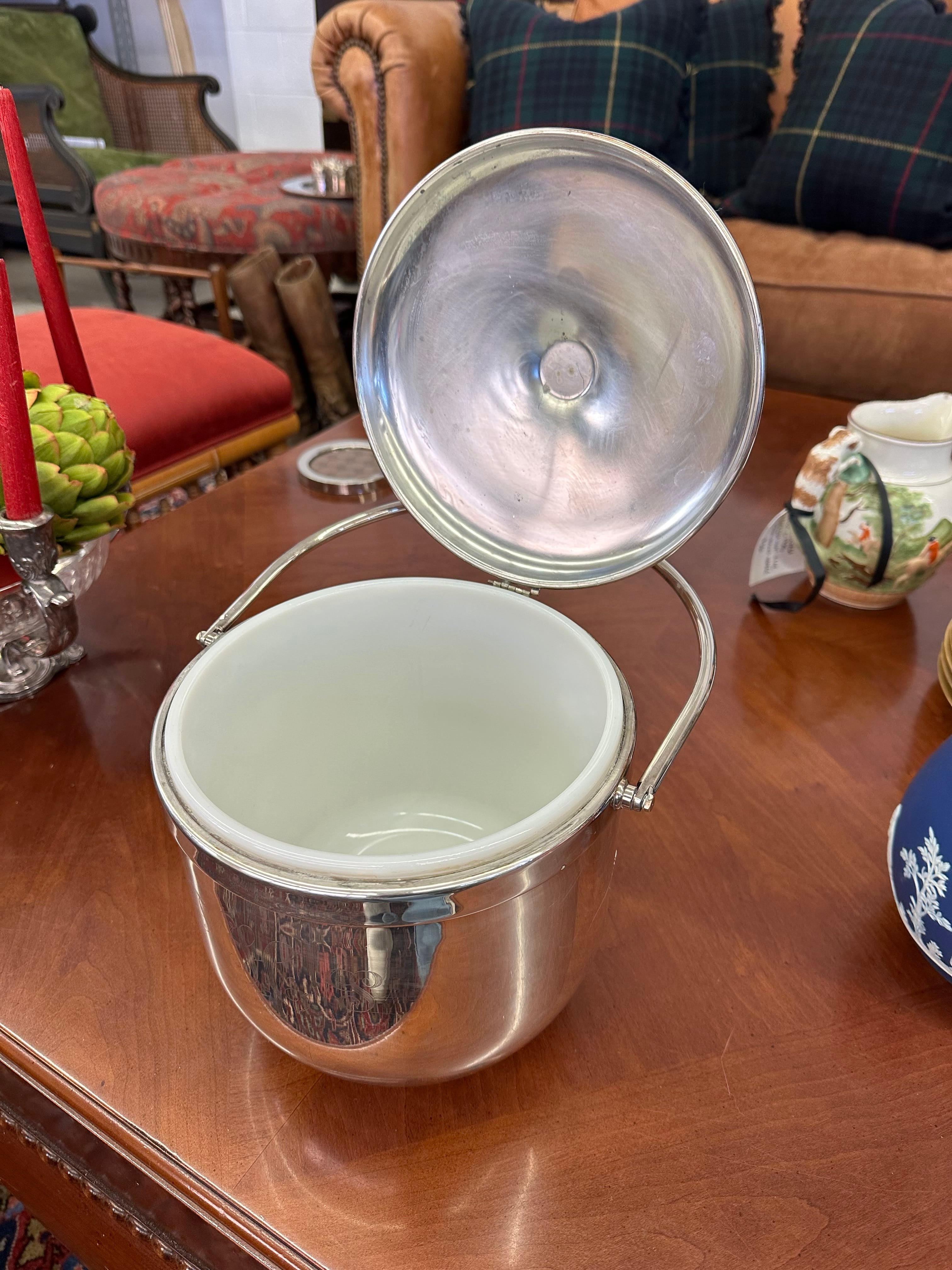 Monogrammed Susie Hilfiger Estate Vintage Sheffield Silver Plate Lidded Ice Bucket with Insert | IdleHour