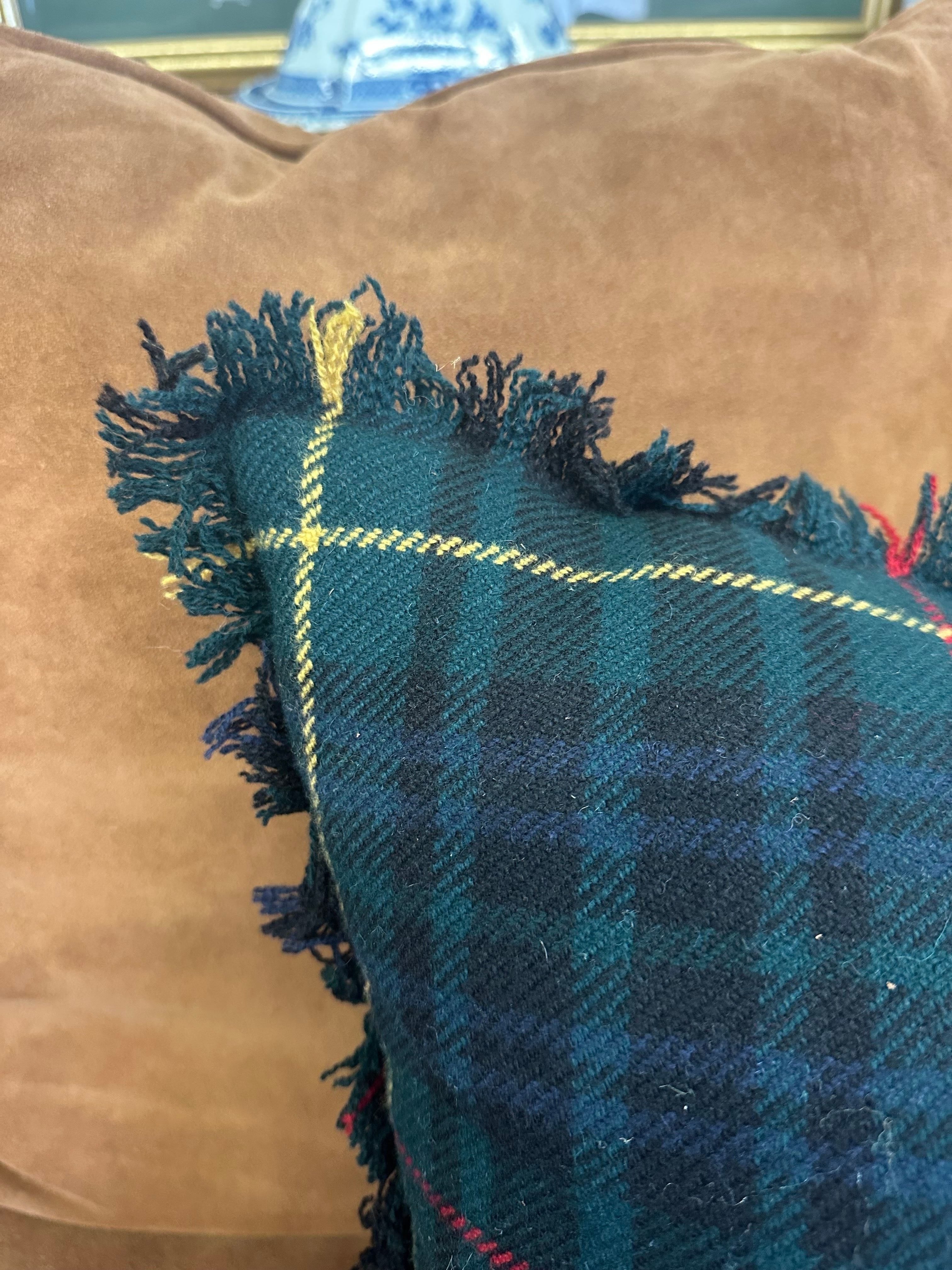 Pair of Vintage Ralph Lauren Wool Tartan Fringed Pillows | IdleHour