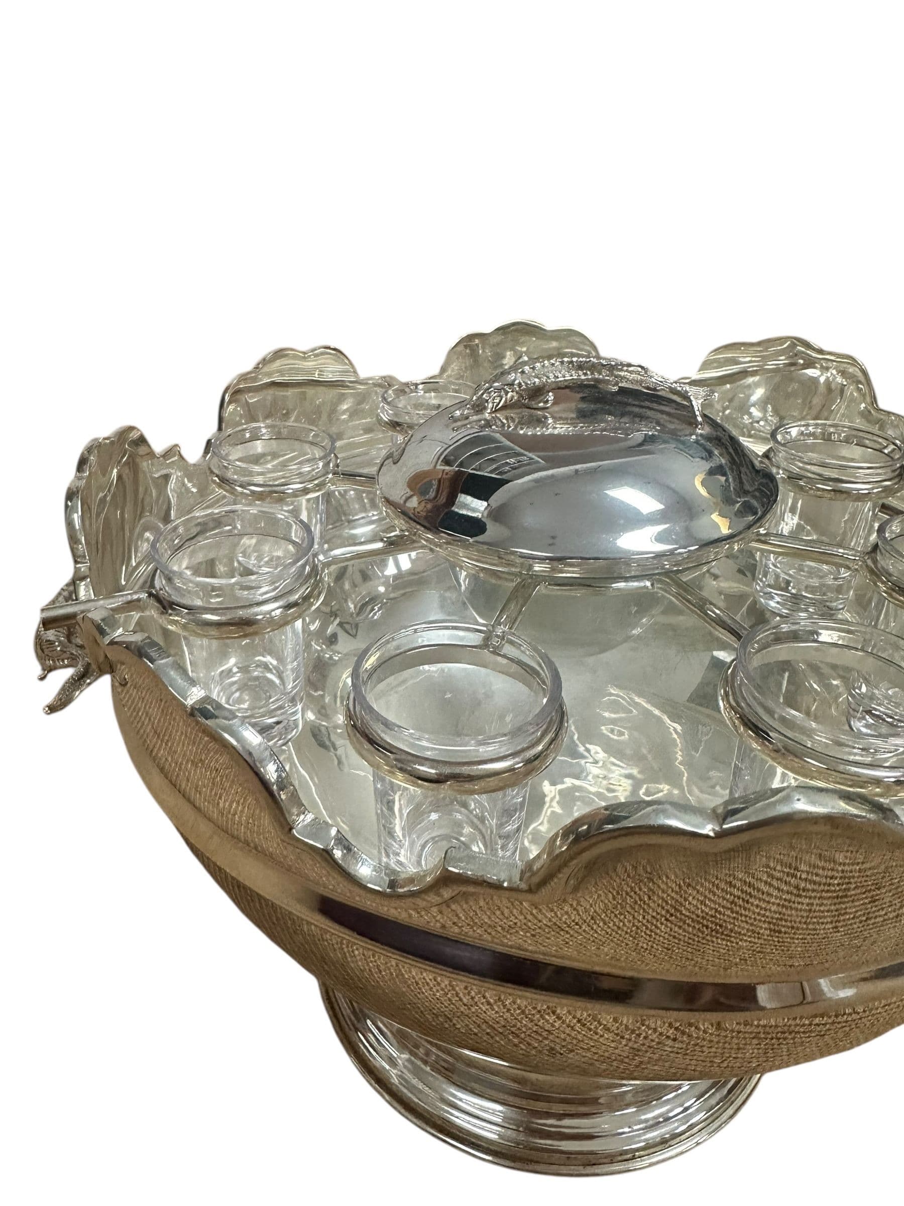 Vintage Silverplate and Glass Caviar and Vodka Montheith Bowl Server with Sturgeon Relief Handles and Lid | IdleHour