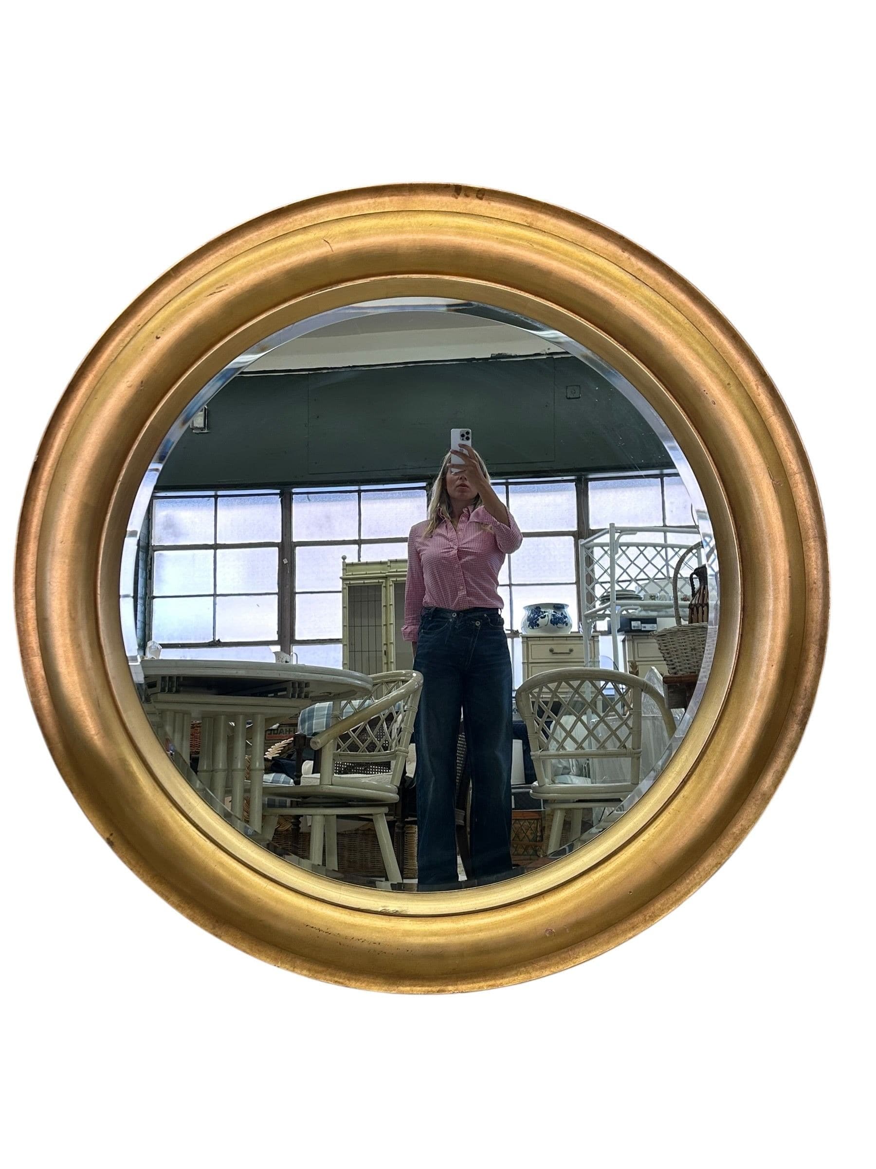 Large Round Hollywood Regency Mid 20th Century 60” Gilded Mirror | IdleHour