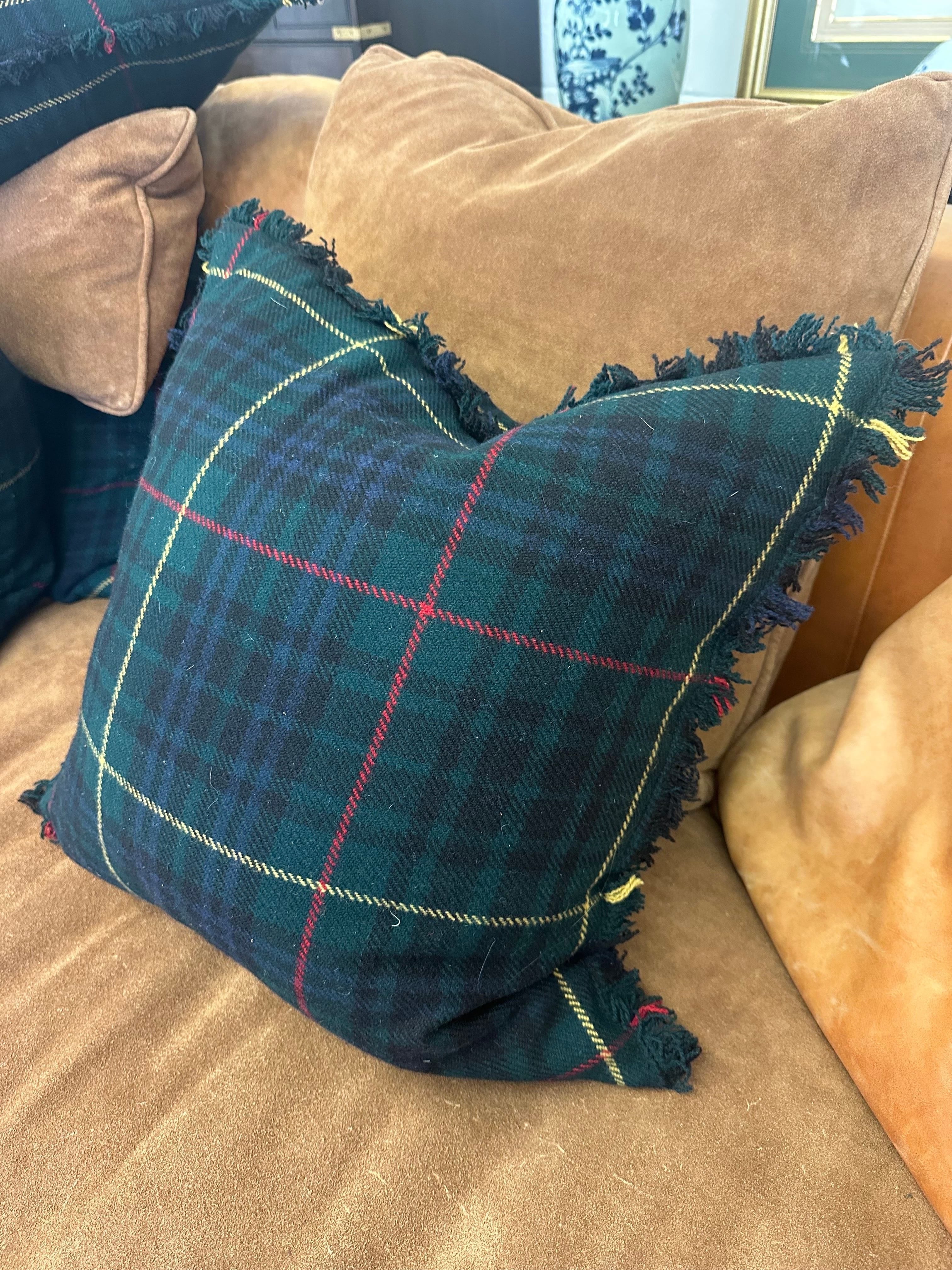 Pair of Vintage Ralph Lauren Wool Tartan Fringed Pillows | IdleHour