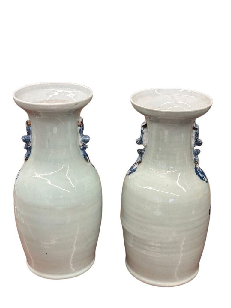 Pair of Late 19th Century Blue & Celadon Chinese Vases With Handles | IdleHour