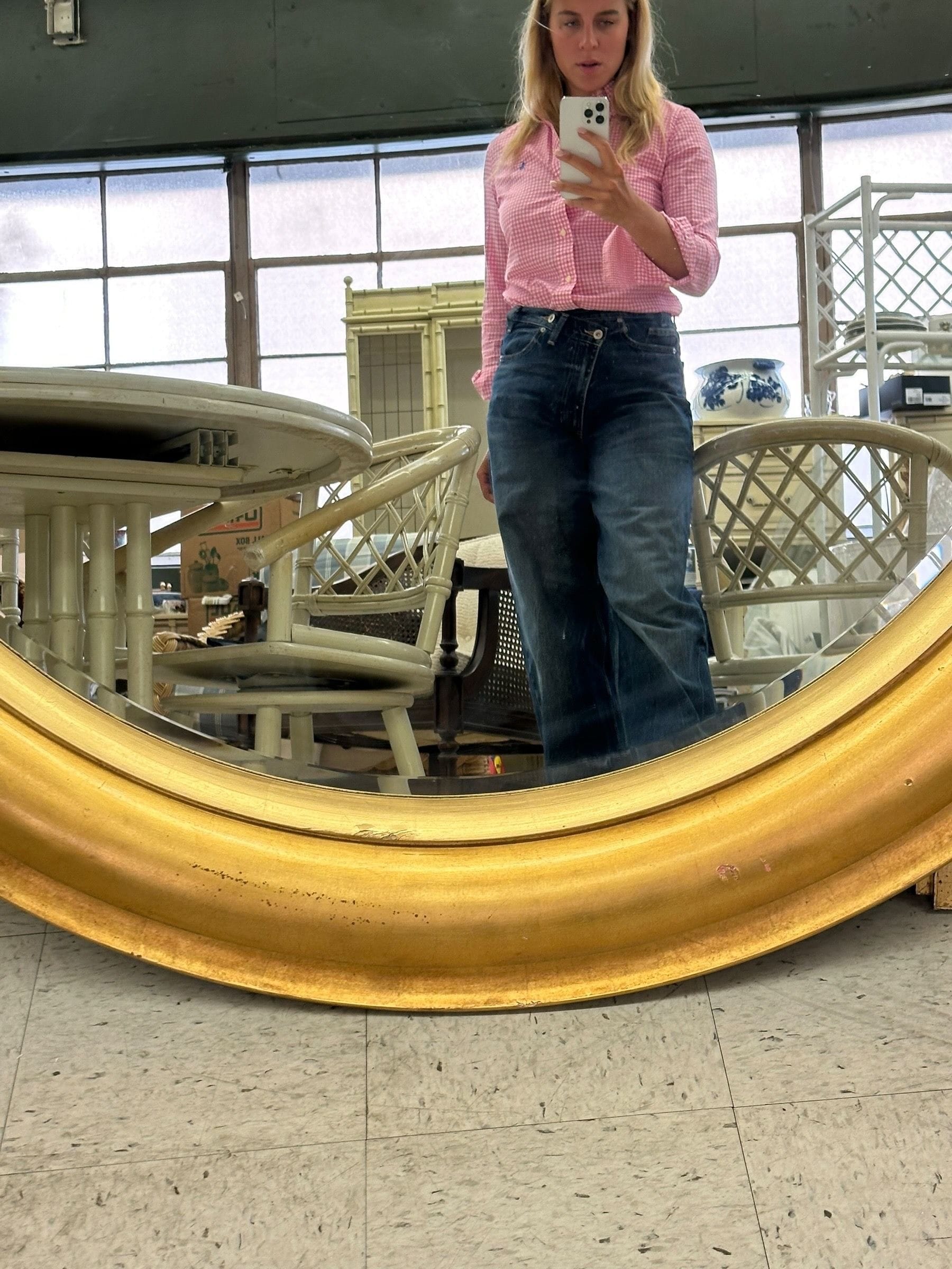 Large Round Hollywood Regency Mid 20th Century 60” Gilded Mirror | IdleHour