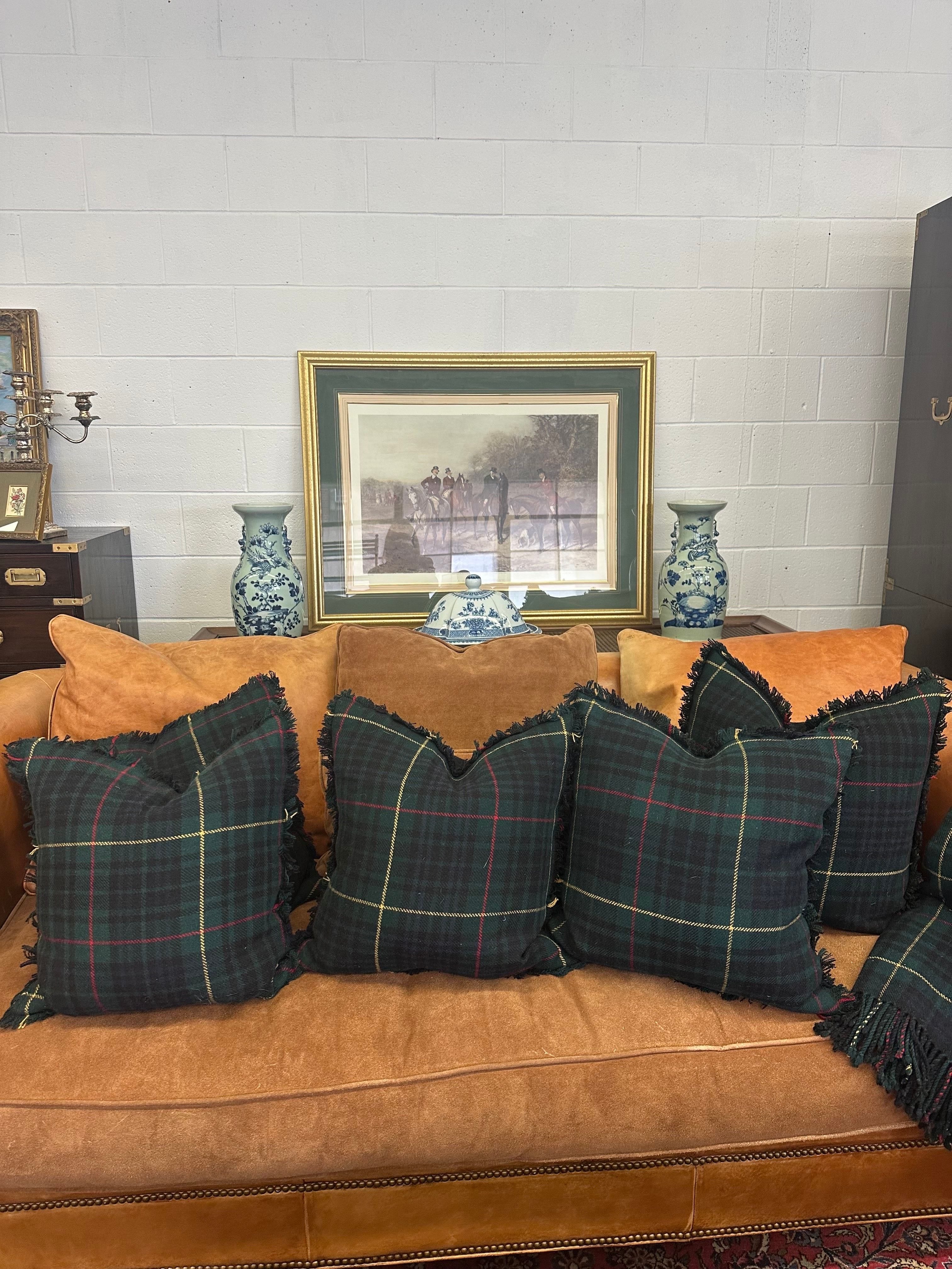 Pair of Vintage Ralph Lauren Wool Tartan Fringed Pillows | IdleHour