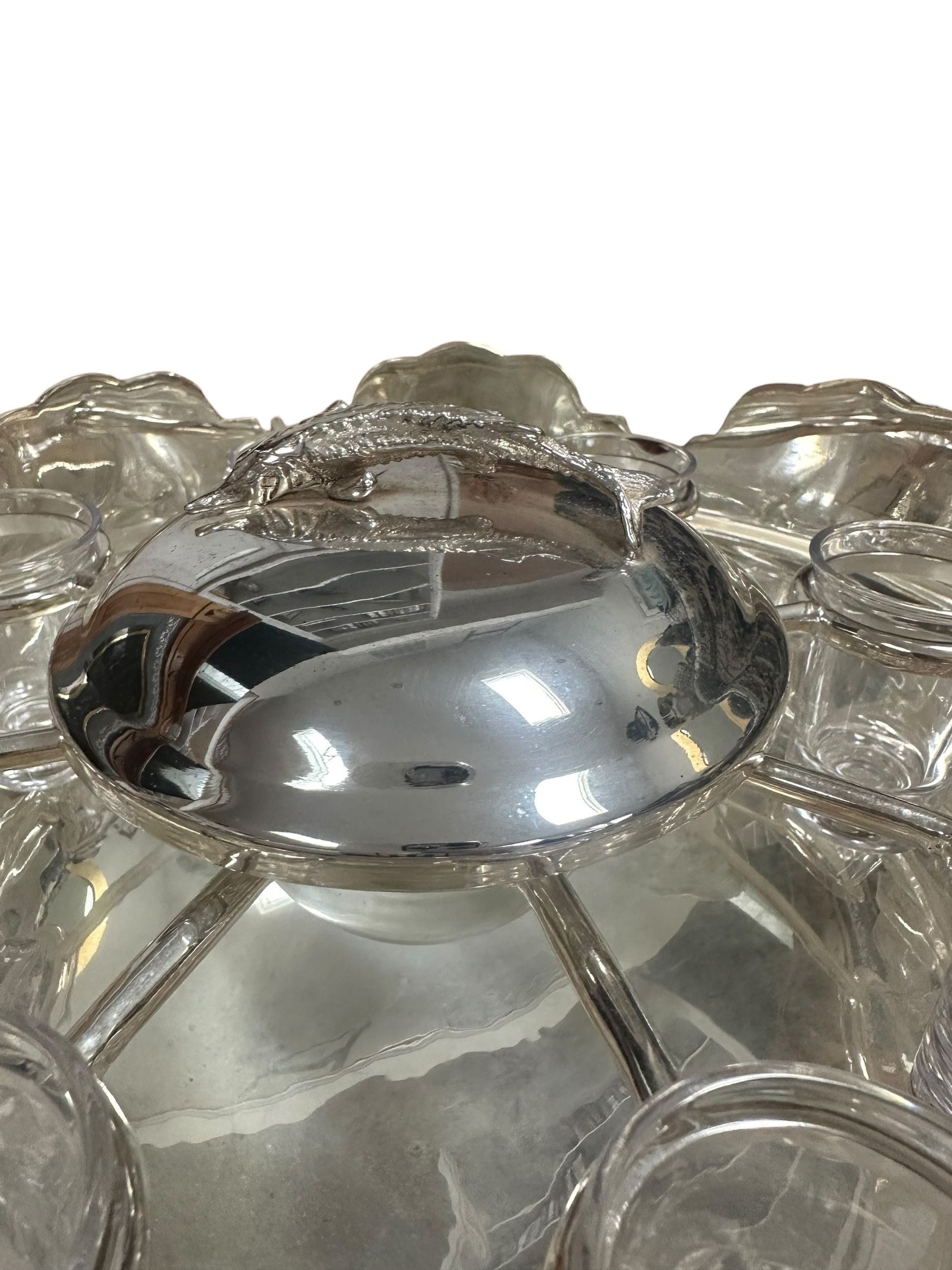 Vintage Silverplate and Glass Caviar and Vodka Montheith Bowl Server with Sturgeon Relief Handles and Lid | IdleHour