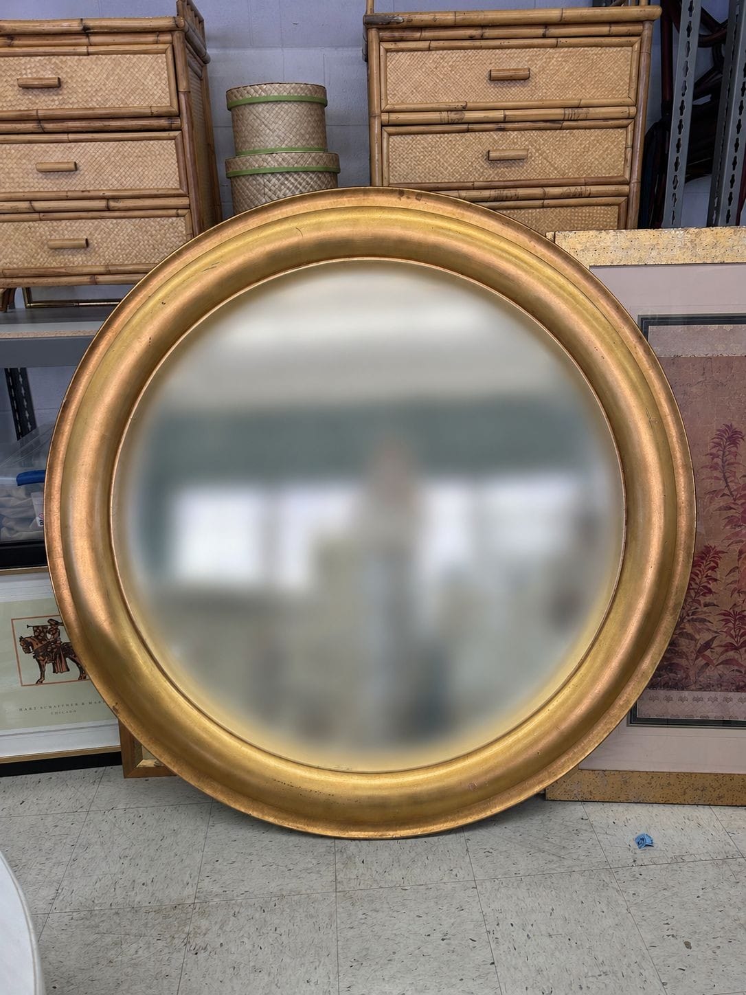 Large Round Hollywood Regency Mid 20th Century 60” Gilded Mirror | IdleHour