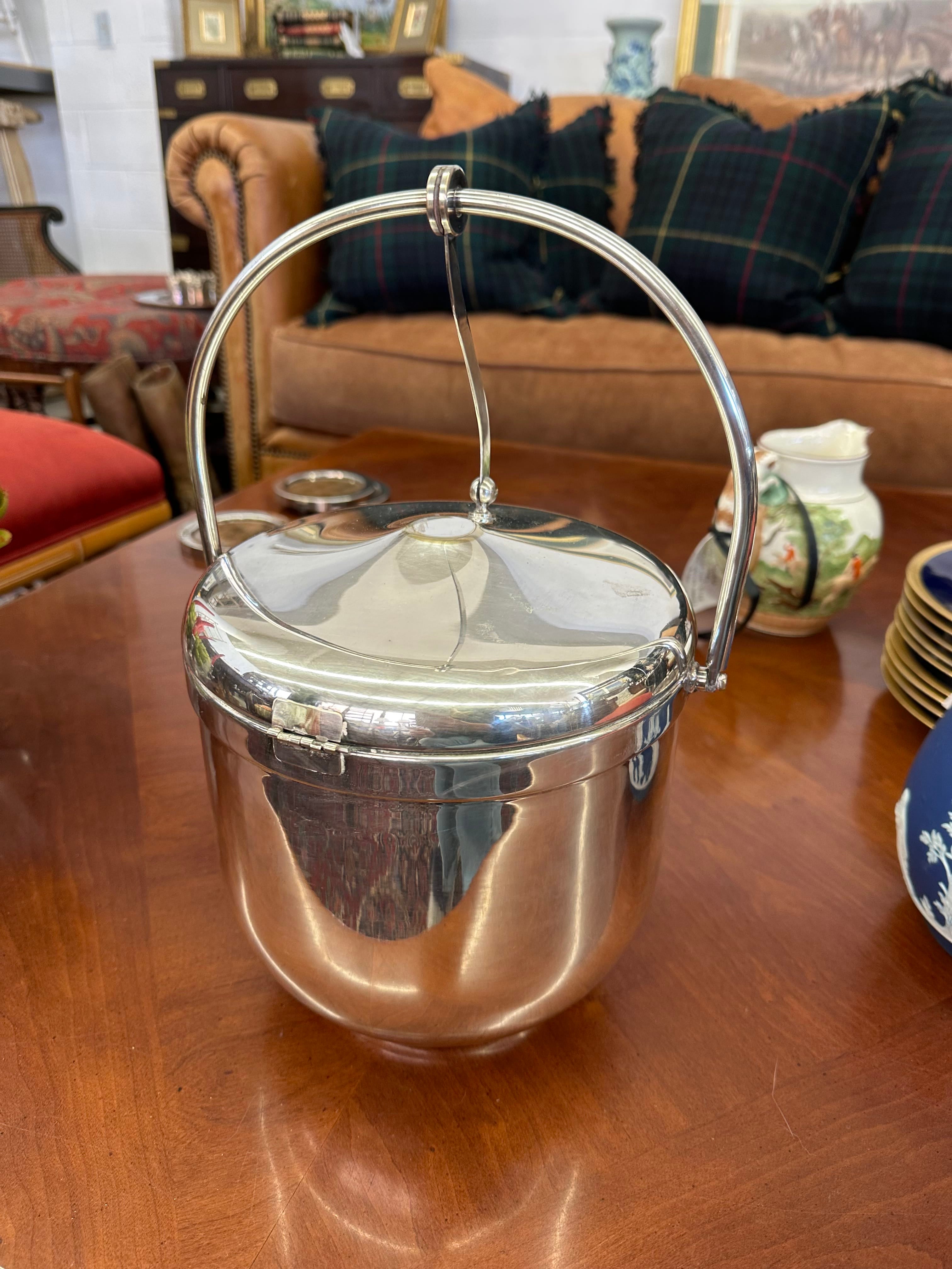 Monogrammed Susie Hilfiger Estate Vintage Sheffield Silver Plate Lidded Ice Bucket with Insert | IdleHour