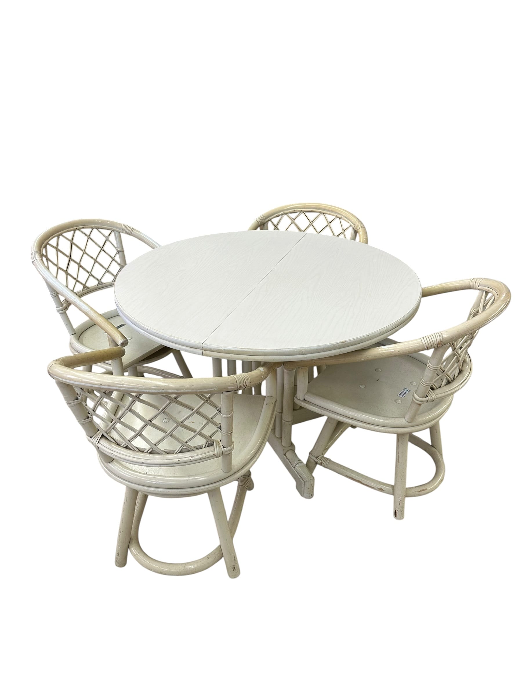 Mid 20th Century Ficks Reed Cream Rattan and Faux Bamboo Dining Set | IdleHour