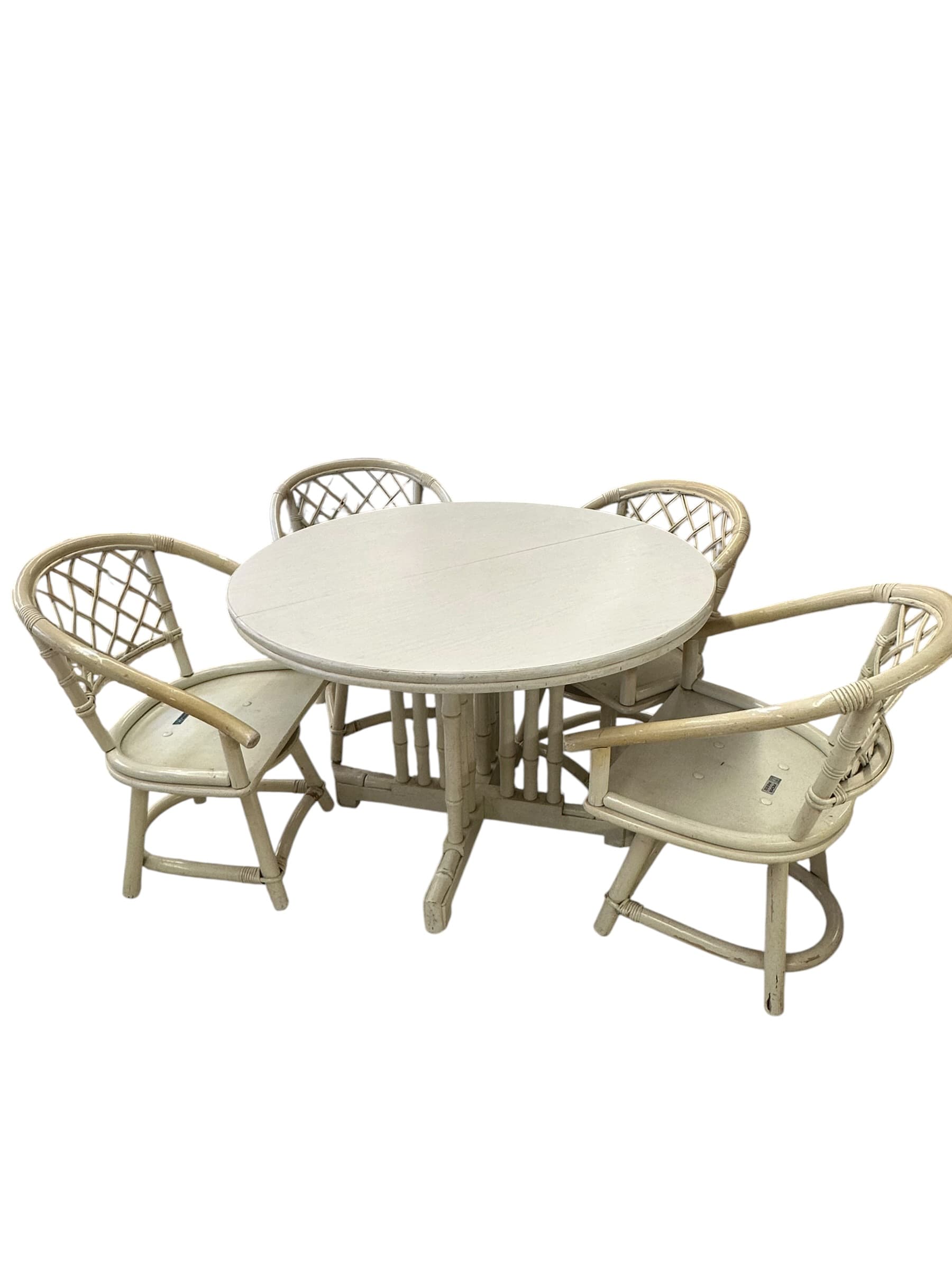 Mid 20th Century Ficks Reed Cream Rattan and Faux Bamboo Dining Set | IdleHour
